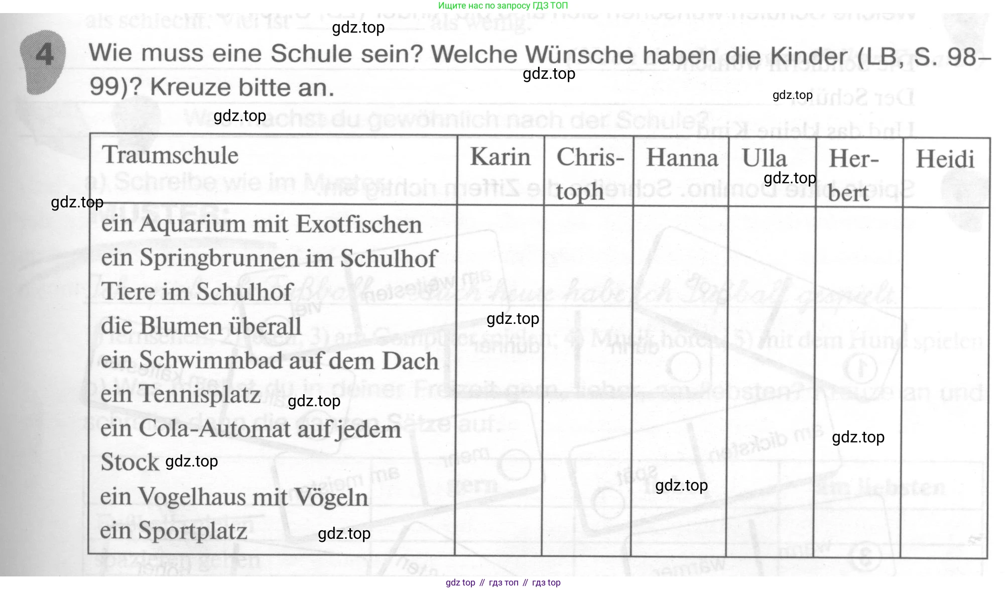 ГДЗ Немецкий язык (Deutsch), 6 класс рабочая тетрадь (arbeitsbuch), авторы: Бим Инесса Львовна (Bim I), Фомичева Людмила Михайловна (Fomitschjowa L), издательство Просвещение, Москва, 2023, салатового цвета, страница 53, номер 4, Условие