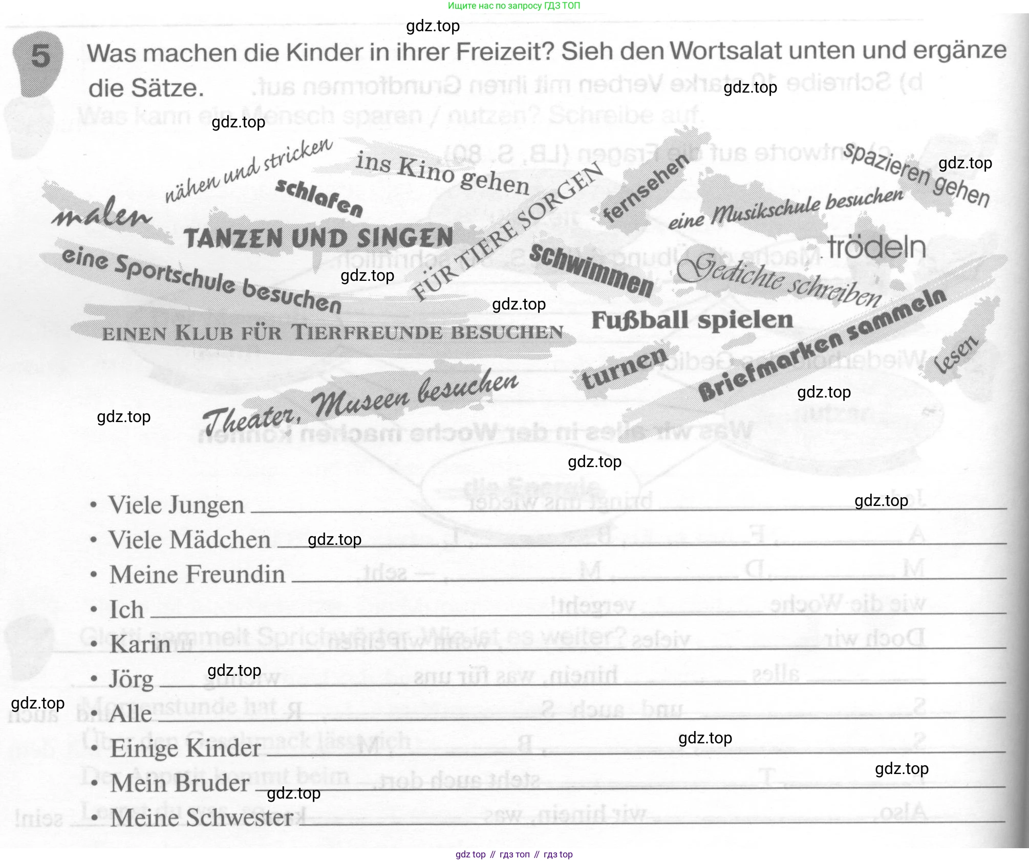 ГДЗ Немецкий язык (Deutsch), 6 класс рабочая тетрадь (arbeitsbuch), авторы: Бим Инесса Львовна (Bim I), Фомичева Людмила Михайловна (Fomitschjowa L), издательство Просвещение, Москва, 2023, салатового цвета, страница 100, номер 5, Условие