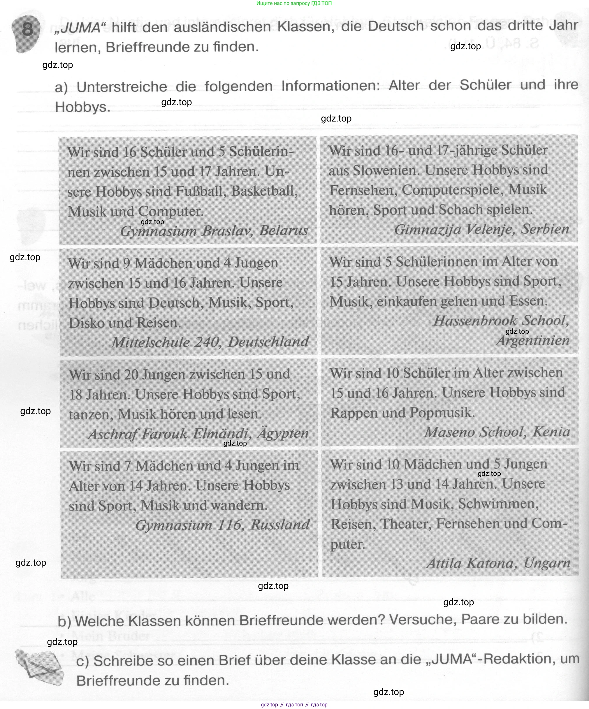 ГДЗ Немецкий язык (Deutsch), 6 класс рабочая тетрадь (arbeitsbuch), авторы: Бим Инесса Львовна (Bim I), Фомичева Людмила Михайловна (Fomitschjowa L), издательство Просвещение, Москва, 2023, салатового цвета, страница 102, номер 8, Условие