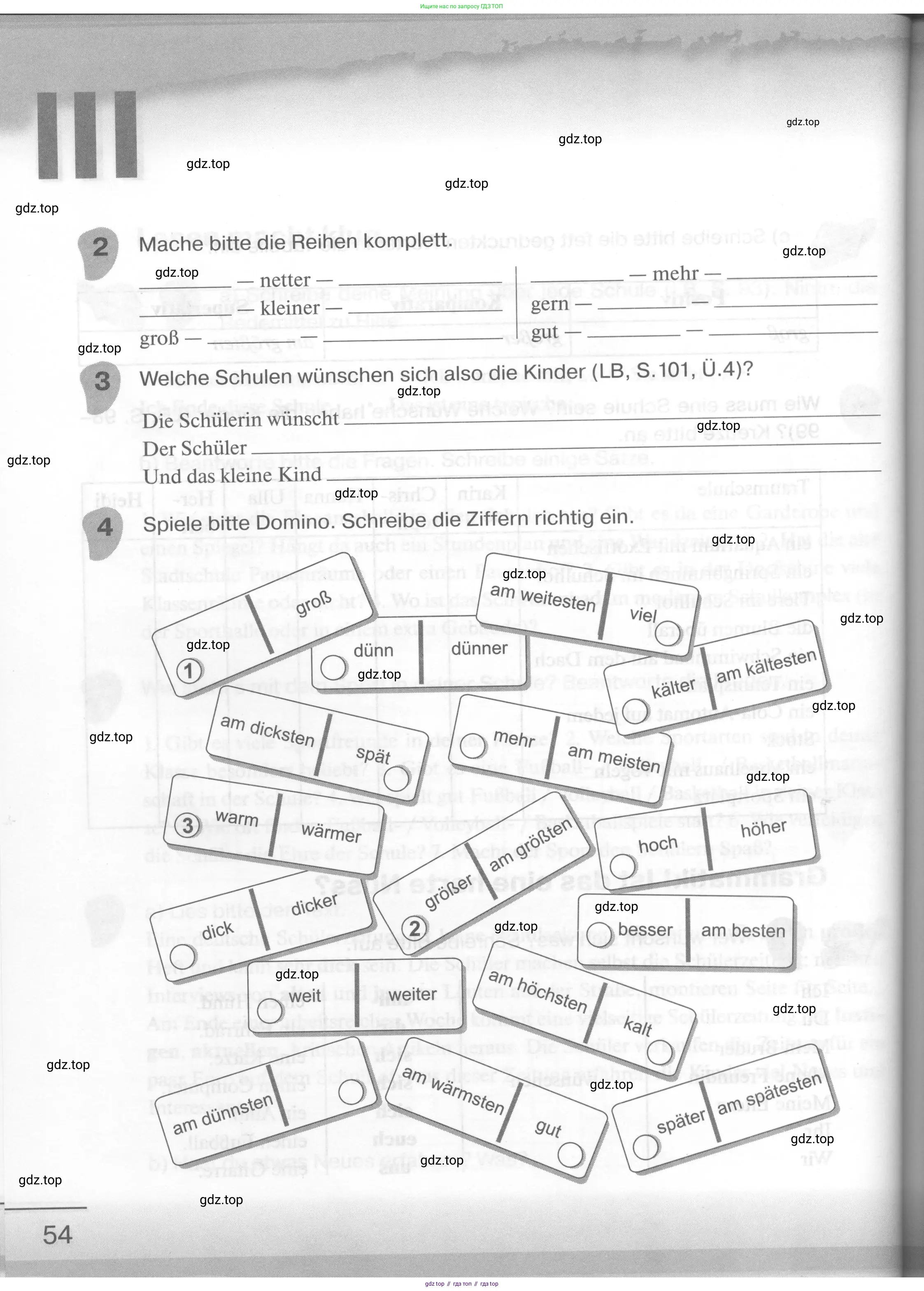 Немецкий язык (Deutsch), 6 класс рабочая тетрадь (arbeitsbuch), авторы: Бим Инесса Львовна (Bim I), Фомичева Людмила Михайловна (Fomitschjowa L), издательство Просвещение, Москва, 2023, салатового цвета, страница 54