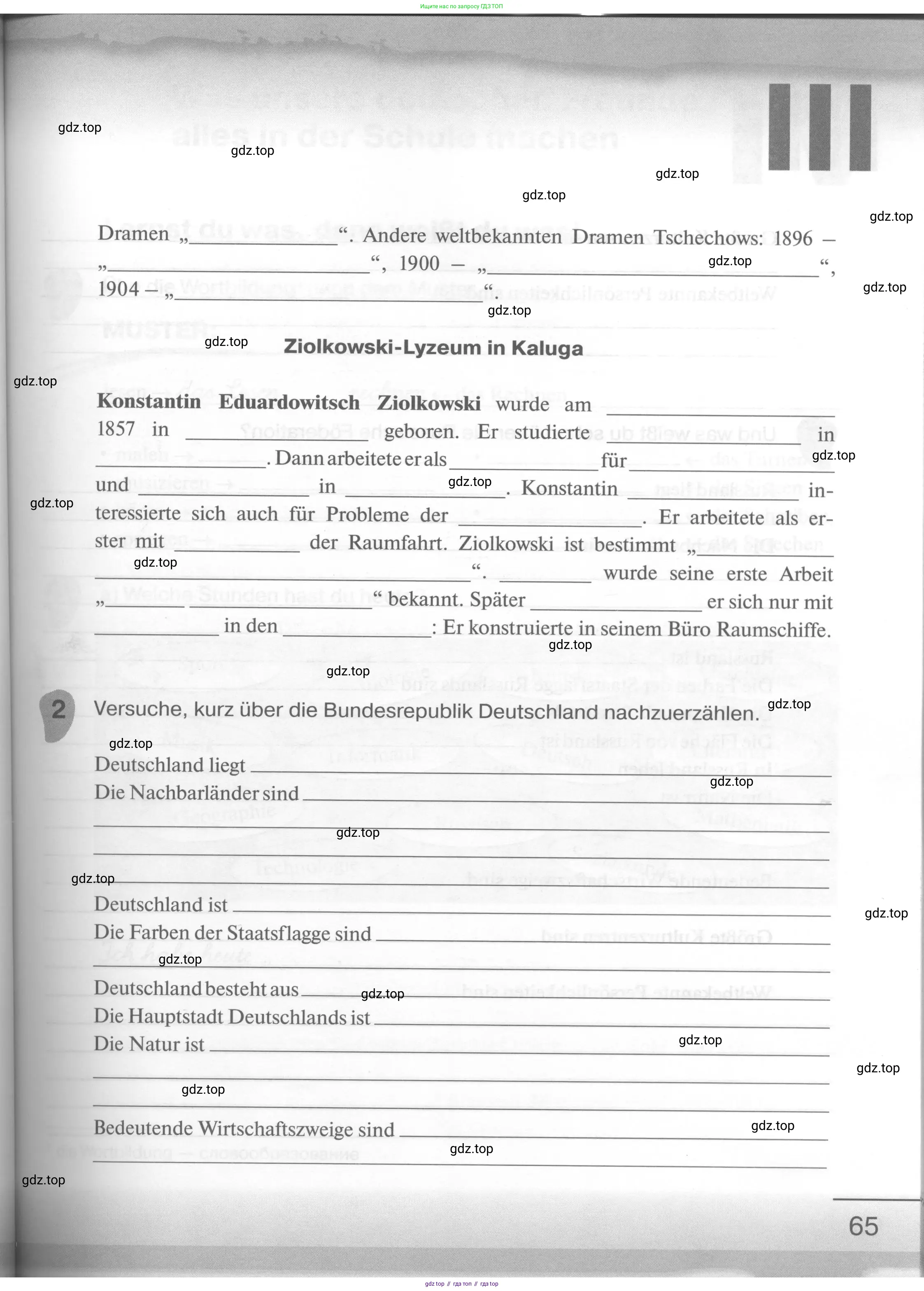 Немецкий язык (Deutsch), 6 класс рабочая тетрадь (arbeitsbuch), авторы: Бим Инесса Львовна (Bim I), Фомичева Людмила Михайловна (Fomitschjowa L), издательство Просвещение, Москва, 2023, салатового цвета, страница 65
