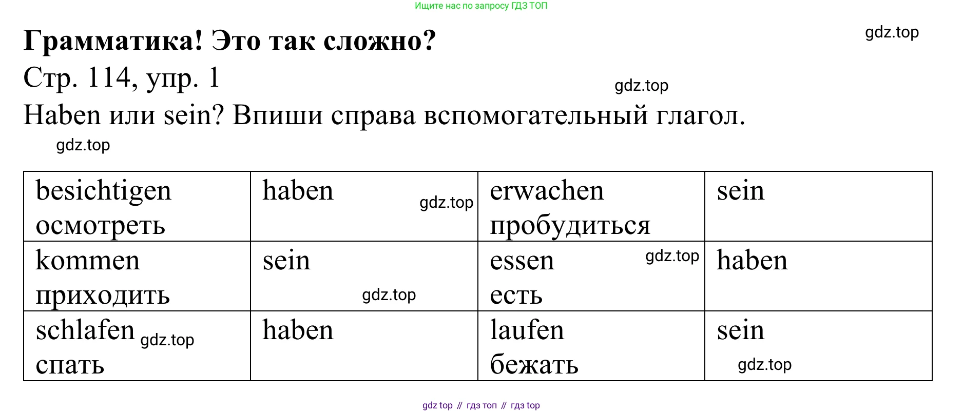 ГДЗ Немецкий язык (Deutsch), 6 класс рабочая тетрадь (arbeitsbuch), авторы: Бим Инесса Львовна (Bim I), Фомичева Людмила Михайловна (Fomitschjowa L), издательство Просвещение, Москва, 2023, салатового цвета, страница 114, номер 1, Решение