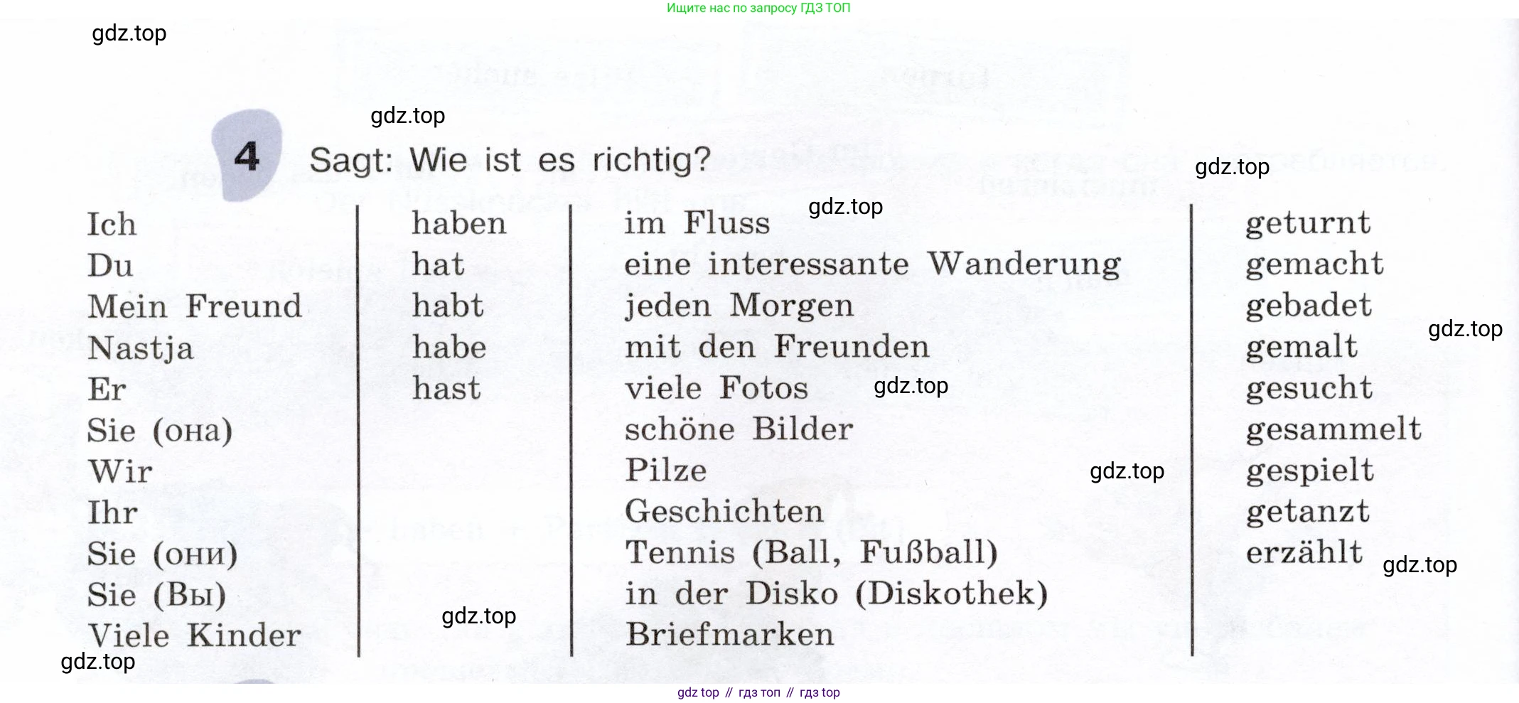 Немецкий язык (Deutsch), 6 класс учебник (lehrbuch), авторы: Бим Инесса Львовна (Bim I), Садомова Людмила Васильевна (Sadomova L), Санникова Лидия Михайловна (Sannikova L), издательство Просвещение, Москва, 2023, салатового цвета, Часть 1, страница 36, номер 4, Условие