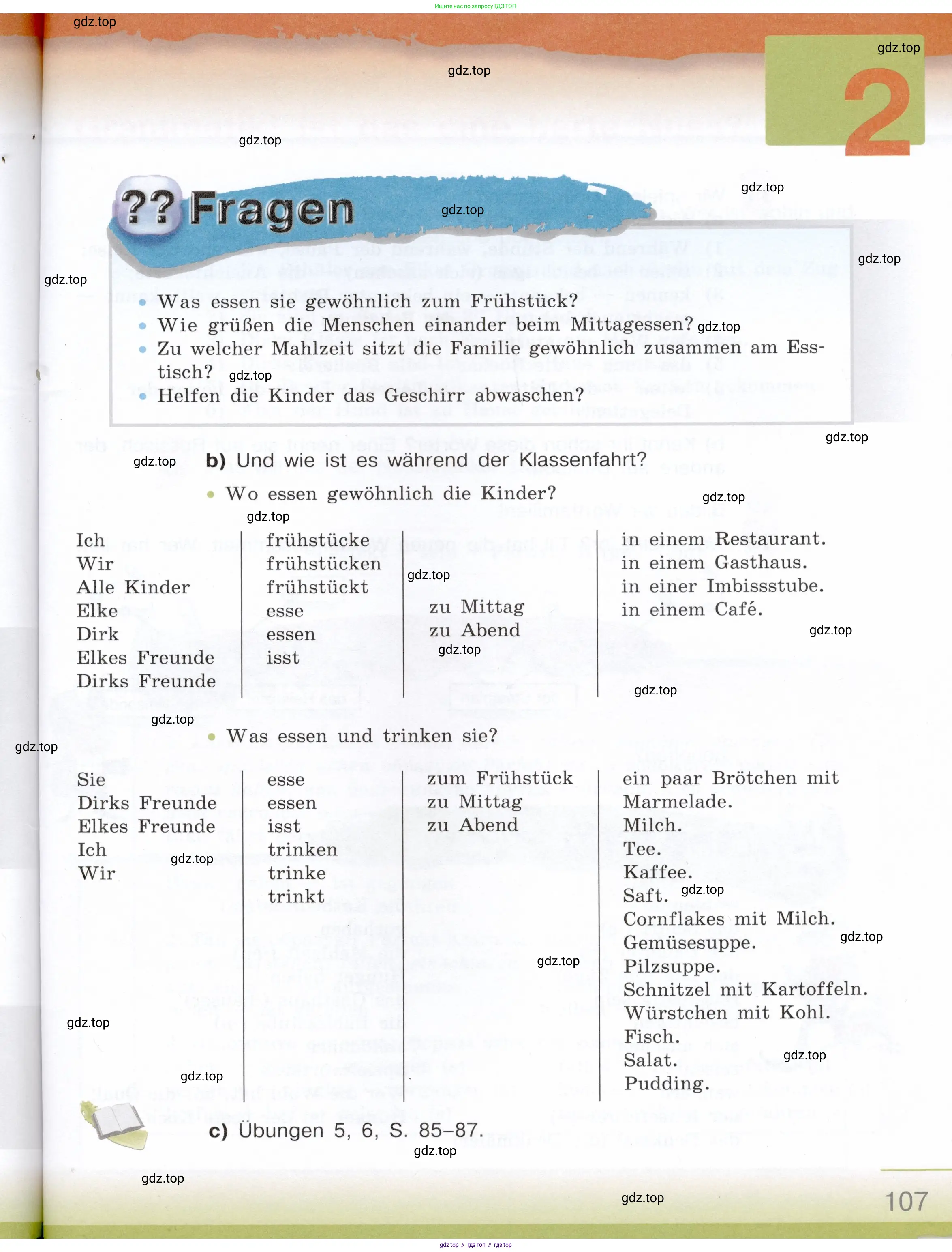 Немецкий язык (Deutsch), 6 класс учебник (lehrbuch), авторы: Бим Инесса Львовна (Bim I), Садомова Людмила Васильевна (Sadomova L), Санникова Лидия Михайловна (Sannikova L), издательство Просвещение, Москва, 2023, салатового цвета, Часть 1, страница 107