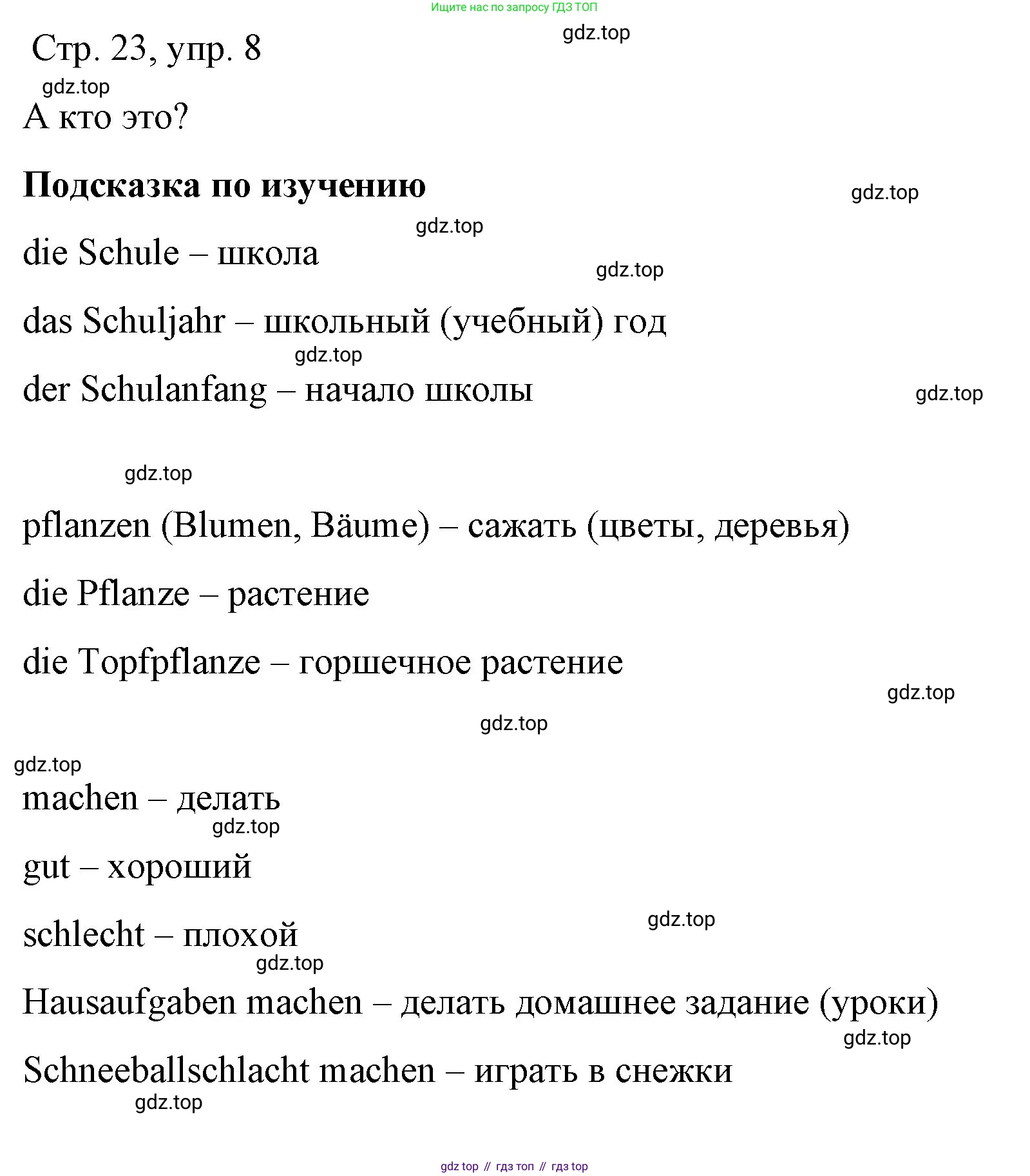 Немецкий язык (Deutsch), 6 класс учебник (lehrbuch), авторы: Бим Инесса Львовна (Bim I), Садомова Людмила Васильевна (Sadomova L), Санникова Лидия Михайловна (Sannikova L), издательство Просвещение, Москва, 2023, салатового цвета, Часть 1, страница 23, номер 8, Решение