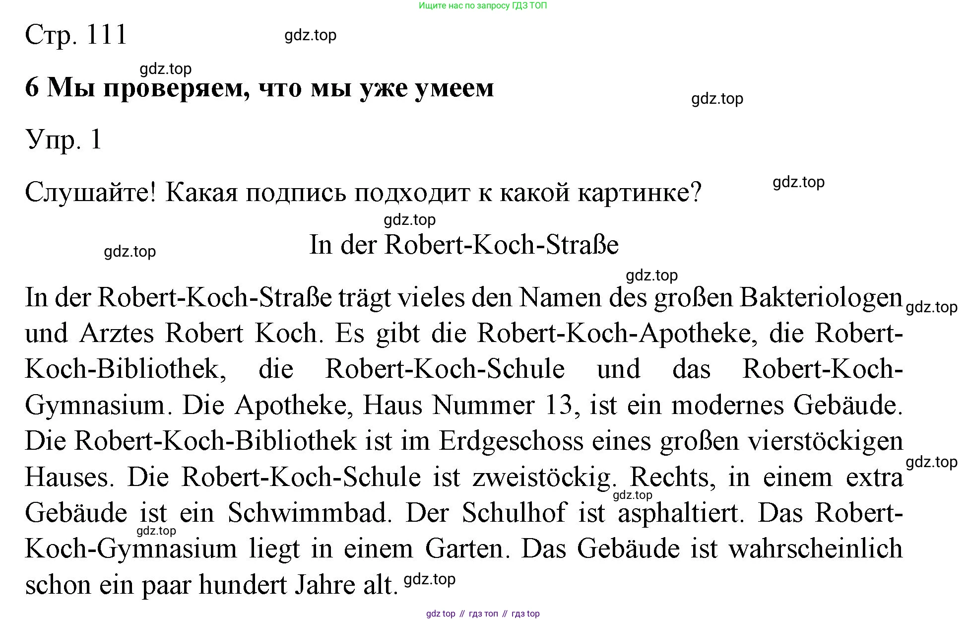 Немецкий язык (Deutsch), 6 класс учебник (lehrbuch), авторы: Бим Инесса Львовна (Bim I), Садомова Людмила Васильевна (Sadomova L), Санникова Лидия Михайловна (Sannikova L), издательство Просвещение, Москва, 2023, салатового цвета, Часть 1, страница 111, номер 1, Решение