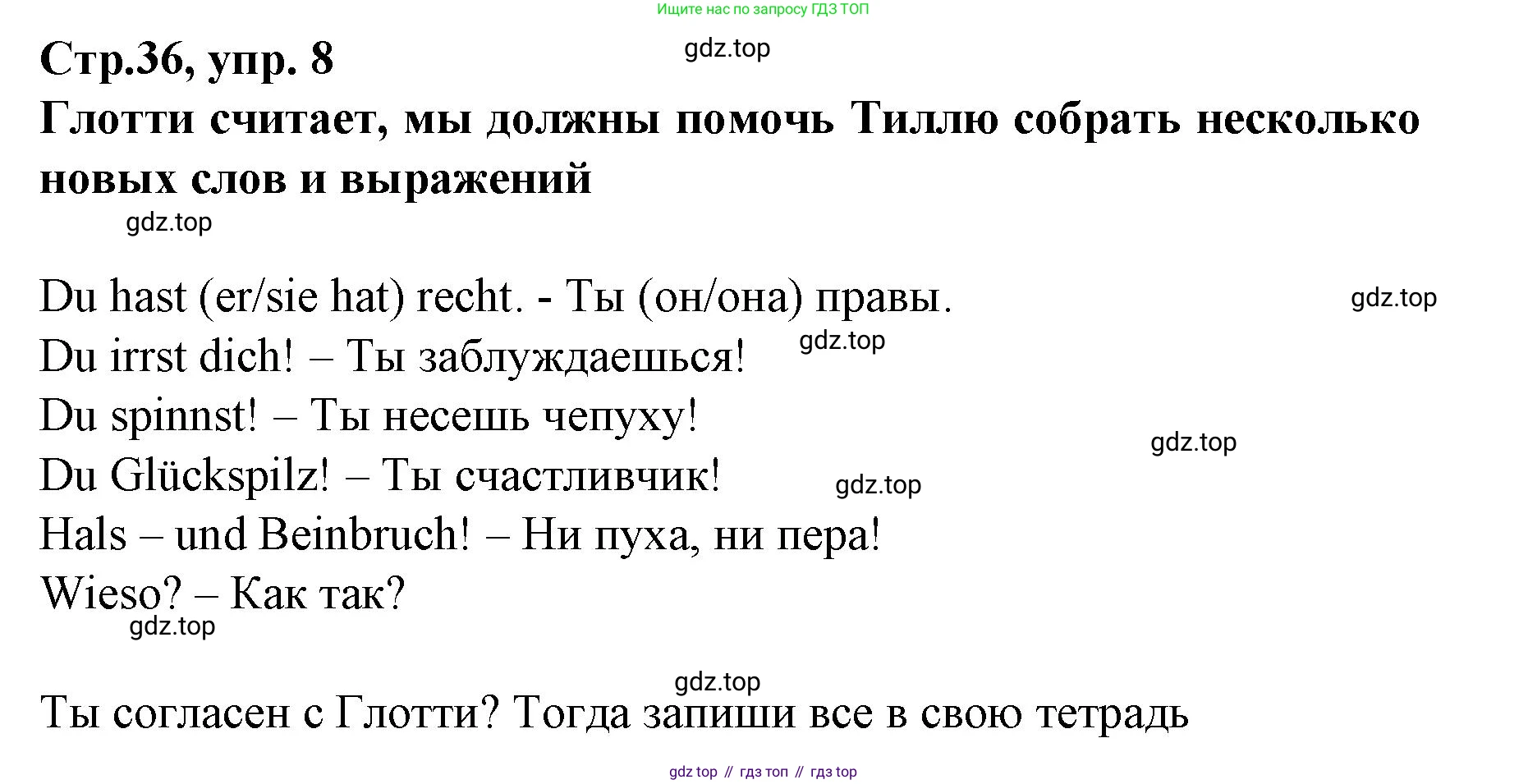 Немецкий язык (Deutsch), 6 класс учебник (lehrbuch), авторы: Бим Инесса Львовна (Bim I), Садомова Людмила Васильевна (Sadomova L), Санникова Лидия Михайловна (Sannikova L), издательство Просвещение, Москва, 2023, салатового цвета, Часть 2, страница 36, номер 8, Решение