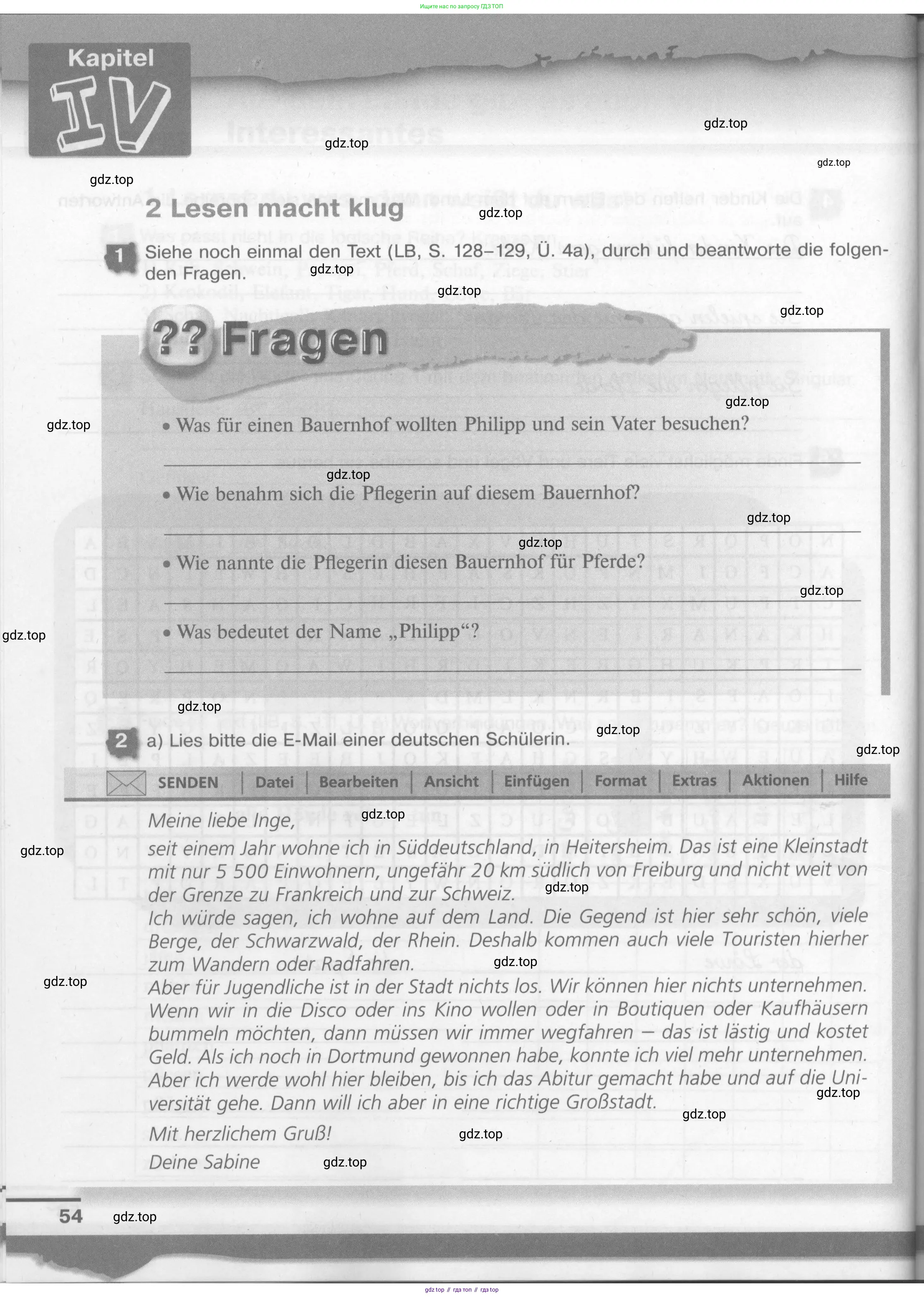 Немецкий язык (Deutsch), 7 класс рабочая тетрадь (arbeitsbuch), авторы: Бим Инесса Львовна (Bim I), Садомова Людмила Васильевна (Sadomova L), Фомичева Людмила Михайловна (Fomitschjowa L), Крылова Жанета Яковлевна (Krylowa Schaneta), издательство Просвещение, Москва, 2023, оранжевого цвета, страница 54
