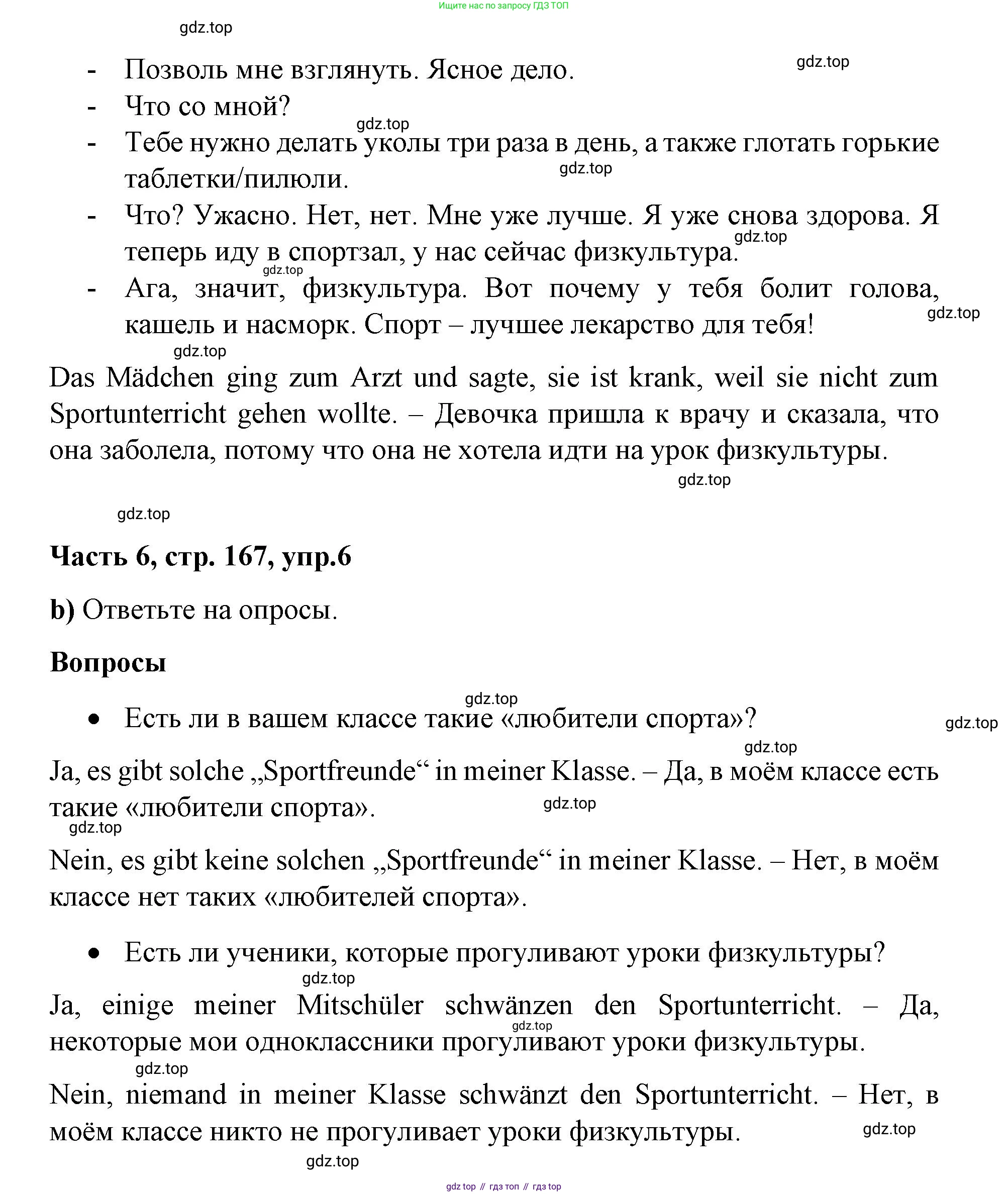 ГДЗ Немецкий язык (Deutsch), 7 класс учебник (lehrbuch), авторы: Бим Инесса Львовна (Bim I), Садомова Людмила Васильевна (Sadomova L), издательство Просвещение, Москва, 2023, оранжевого цвета, страница 167, номер 6, Решение (продолжение 2)