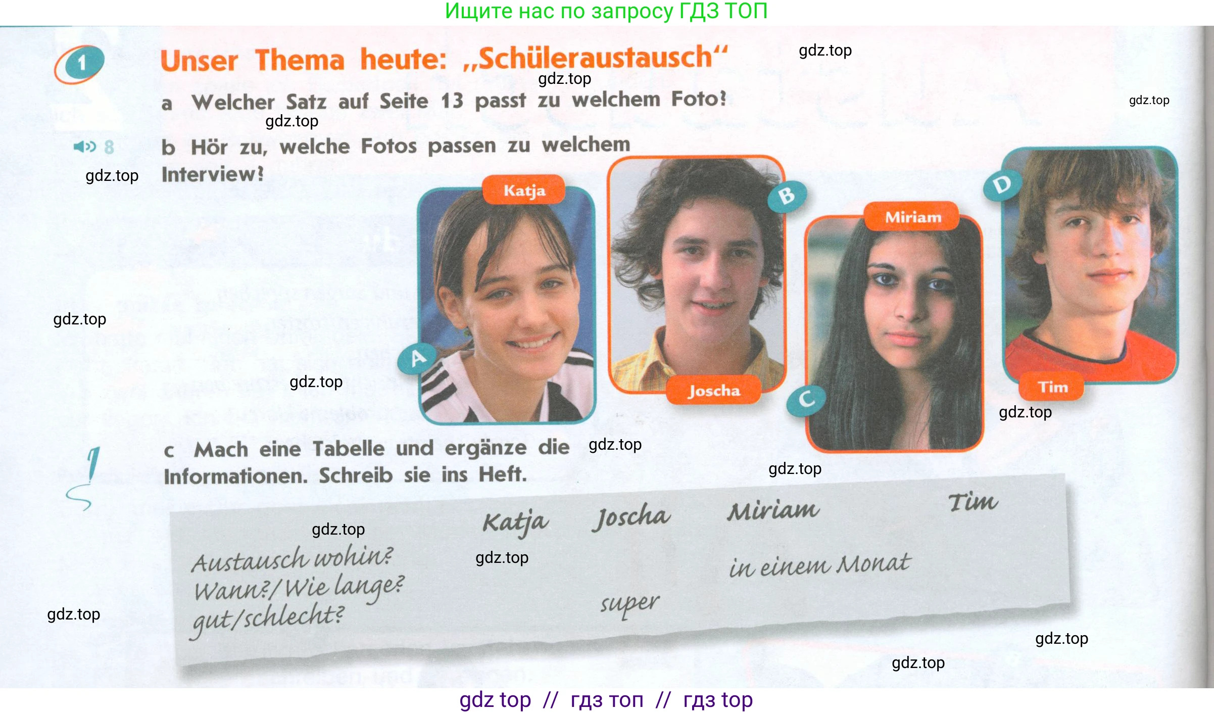 Немецкий язык (Deutsch), 8 класс учебник (lehrbuch), авторы: Аверин Михаил Михайлович (Awerin М), Джин Фридерике (Jin Friederike), Рорман Лутц (Rohrmann Lutz), Ризу Грамматики (Rizou Grammatiki), издательство Просвещение, Москва, 2023, страница 14, номер 1, Условие