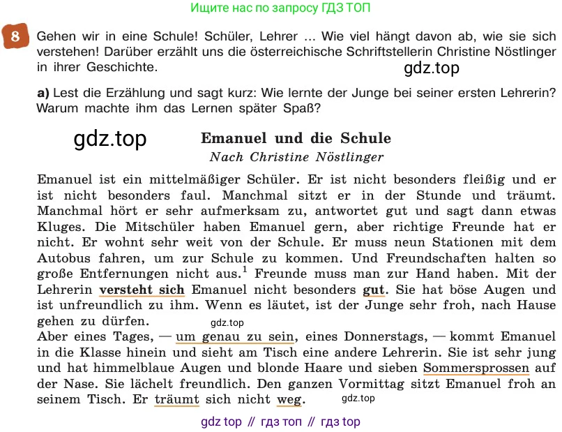 ГДЗ Немецкий язык (Deutsch), 8 класс учебник (lehrbuch), авторы: Бим Инесса Львовна (Bim I), Садомова Людмила Васильевна (Sadomova L), Крылова Жанета Яковлевна (Krylowa Schaneta), Санникова Лидия Михайловна (Sannikova L), Картова Алима Султановна, Чернявская Людмила Александровна, издательство Просвещение, Москва, 2023, жёлтого цвета, страница 59, номер 8, Условие