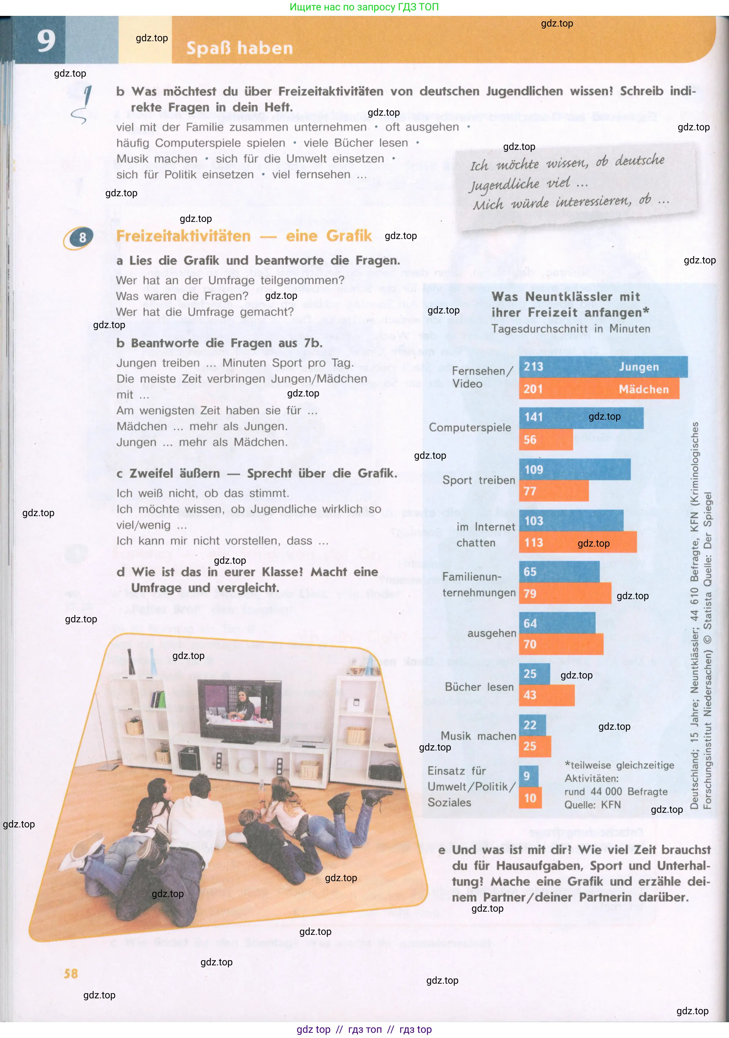 Немецкий язык (Deutsch), 9 класс учебник (lehrbuch), авторы: Аверин Михаил Михайлович (Awerin М), Джин Фридерике (Jin Friederike), Рорман Лутц (Rohrmann Lutz), Михалак Магдалена (Michalak Magdalena), издательство Просвещение, Москва, 2023, оранжевого цвета, страница 58