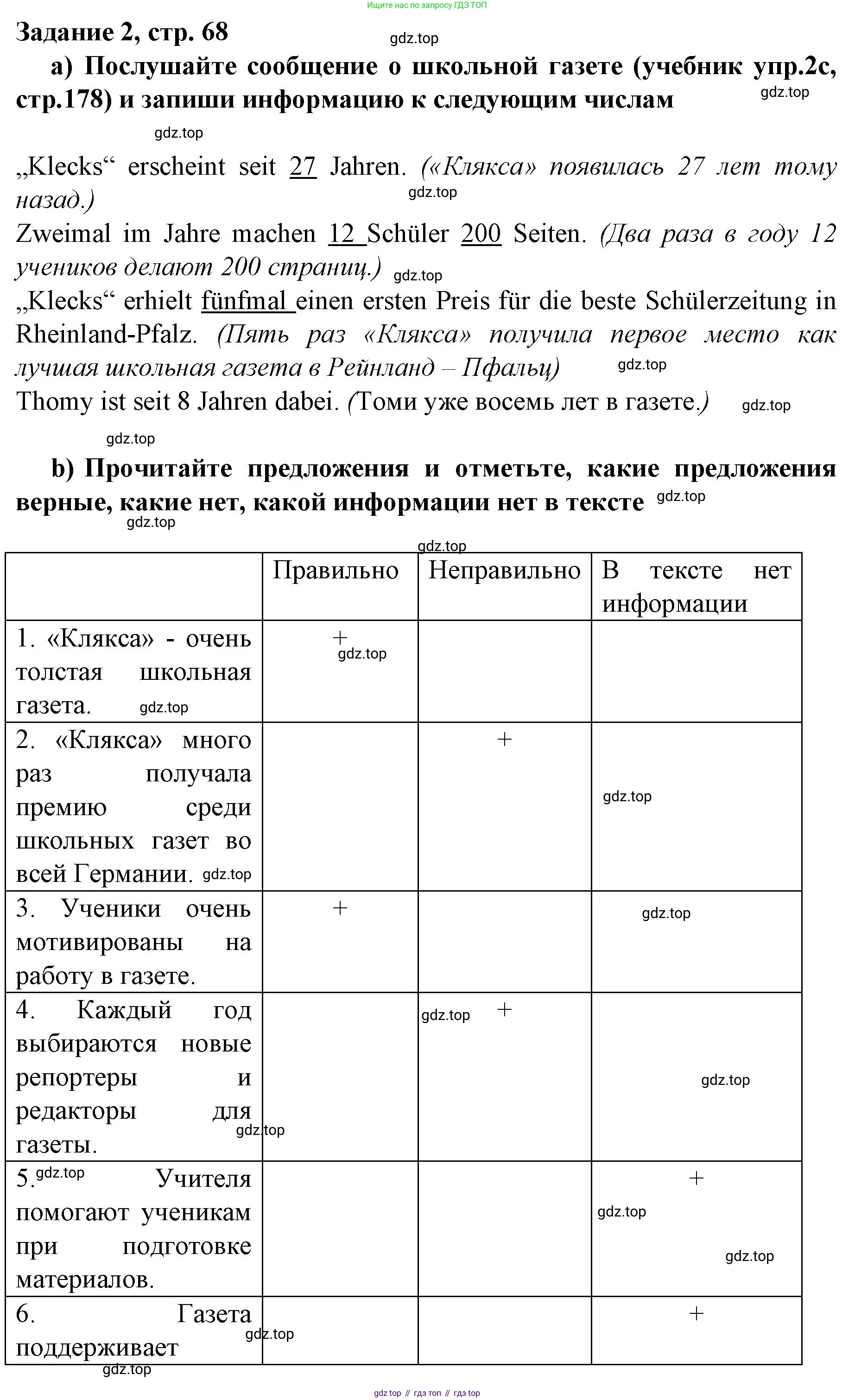 Немецкий язык (Deutsch), 9 класс рабочая тетрадь (arbeitsbuch), авторы: Бим Инесса Львовна (Bim I), Лытаева Мария Александровна (Lytajewa M), издательство Просвещение, Москва, 2021 - 2023, бирюзового цвета, страница 68, номер 2, Решение