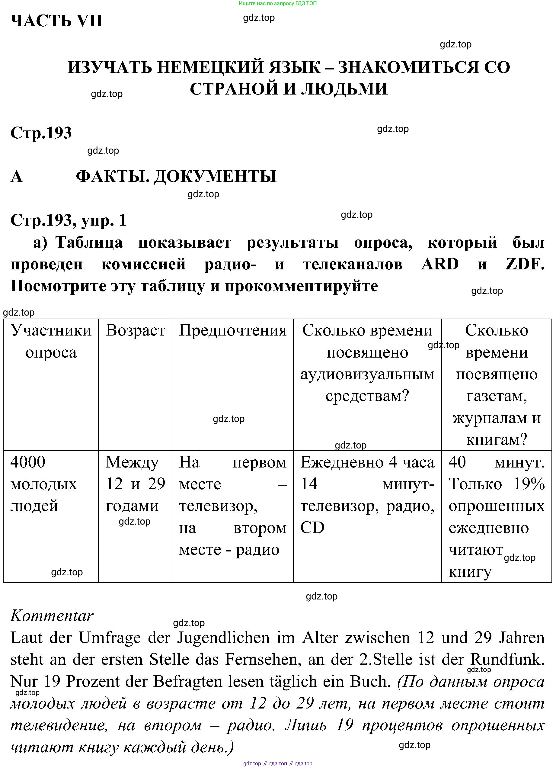Немецкий язык (Deutsch), 9 класс учебник (lehrbuch), авторы: Бим Инесса Львовна (Bim I), Садомова Людмила Васильевна (Sadomova L), издательство Просвещение, Москва, 2023, бирюзового цвета, страница 193, номер 1, Решение 2023