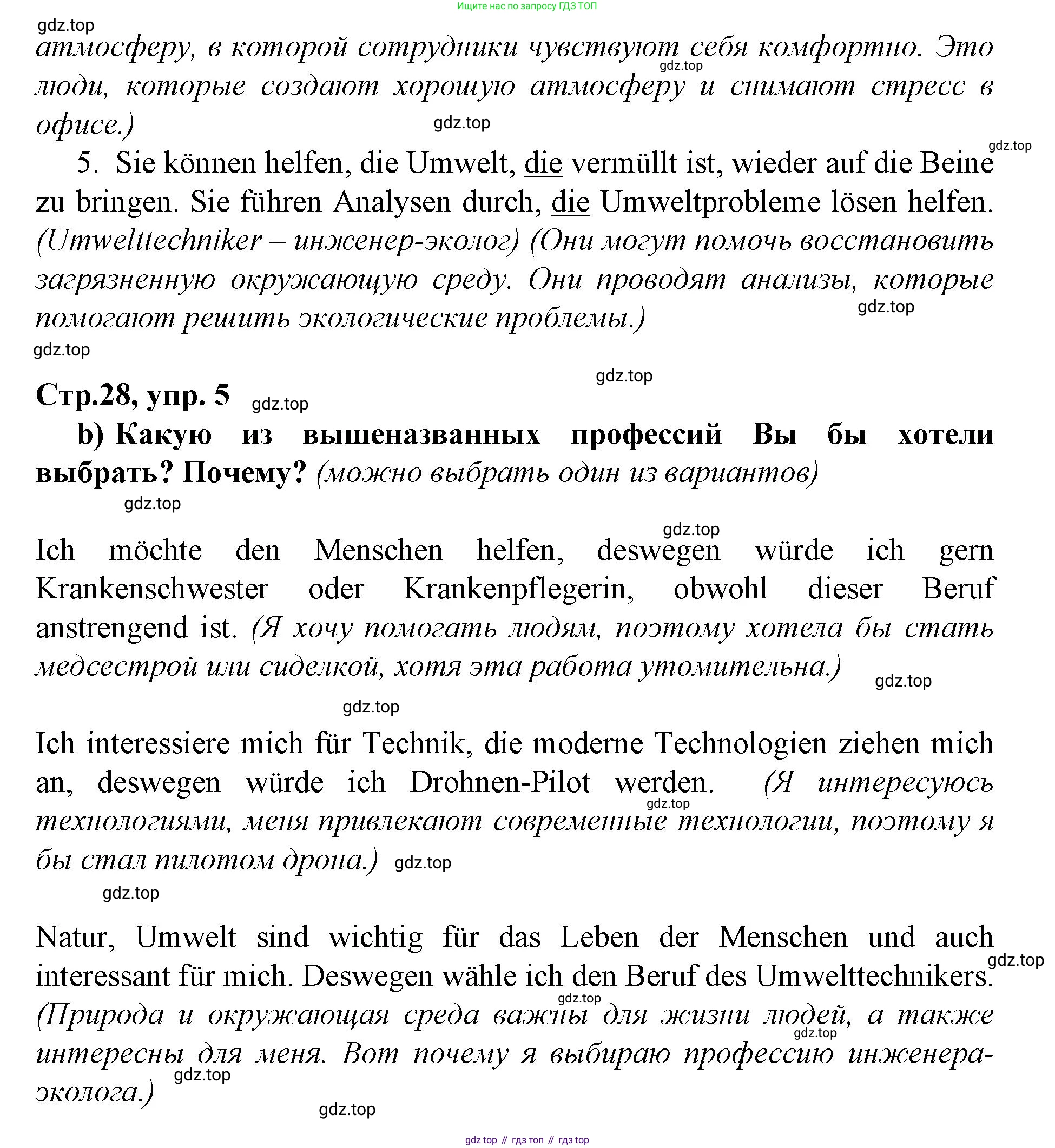 ГДЗ Немецкий язык (Deutsch), 10 класс учебник (lehrbuch), авторы: Бим Инесса Львовна (Bim I), Лытаева Мария Александровна (Lytajewa M), издательство Просвещение, Москва, 2023, страница 28, номер 5, Решение (продолжение 2)