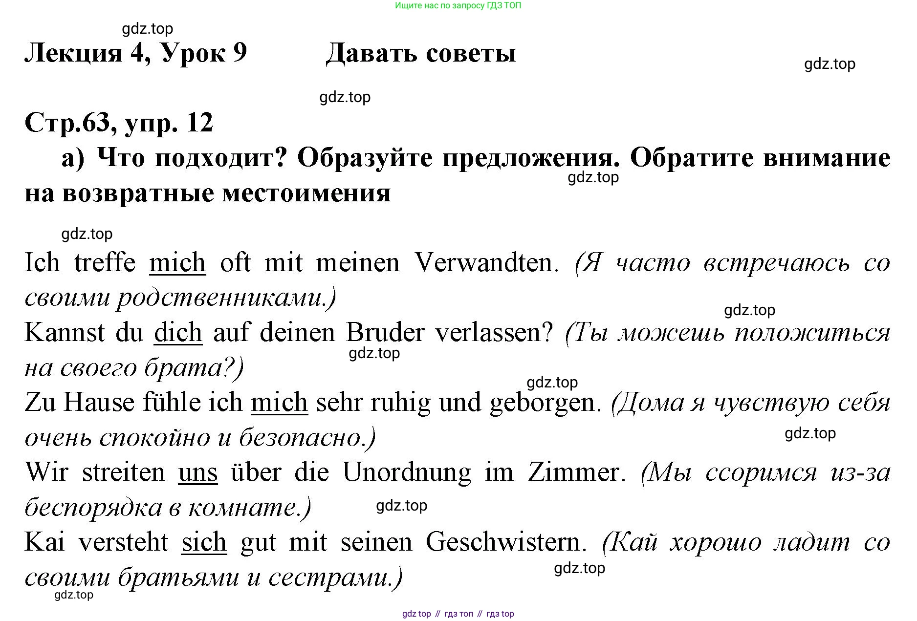ГДЗ Немецкий язык (Deutsch), 10 класс учебник (lehrbuch), авторы: Бим Инесса Львовна (Bim I), Лытаева Мария Александровна (Lytajewa M), издательство Просвещение, Москва, 2023, страница 63, номер 12, Решение