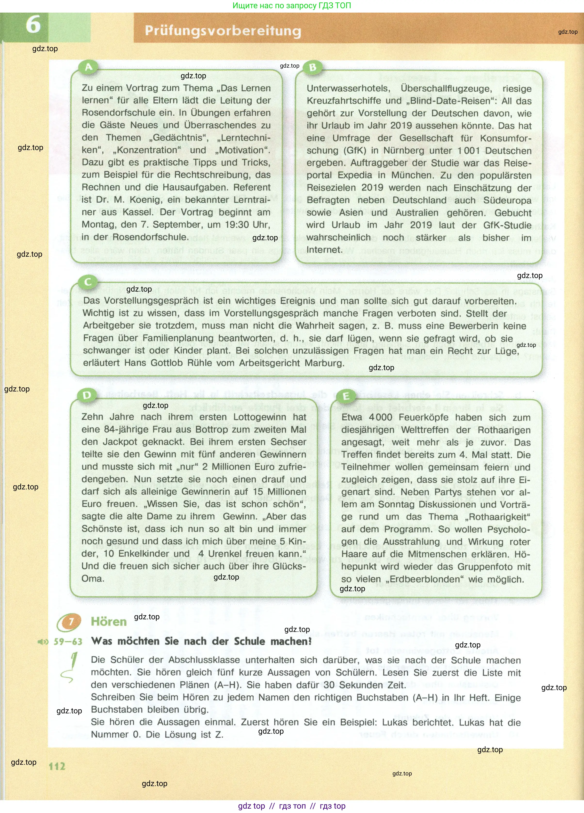 Немецкий язык (Deutsch), 10 класс учебник (lehrbuch), авторы: Аверин Михаил Михайлович (Awerin М), Бажанов Александр Евгеньевич, Фурманова София Львовна, Джин Фридерике (Jin Friederike), Рорман Лутц (Rohrmann Lutz), Михалак Магдалена (Michalak Magdalena), Фосс Уте (Voß Ute), издательство Просвещение, Москва, 2019, страница 112