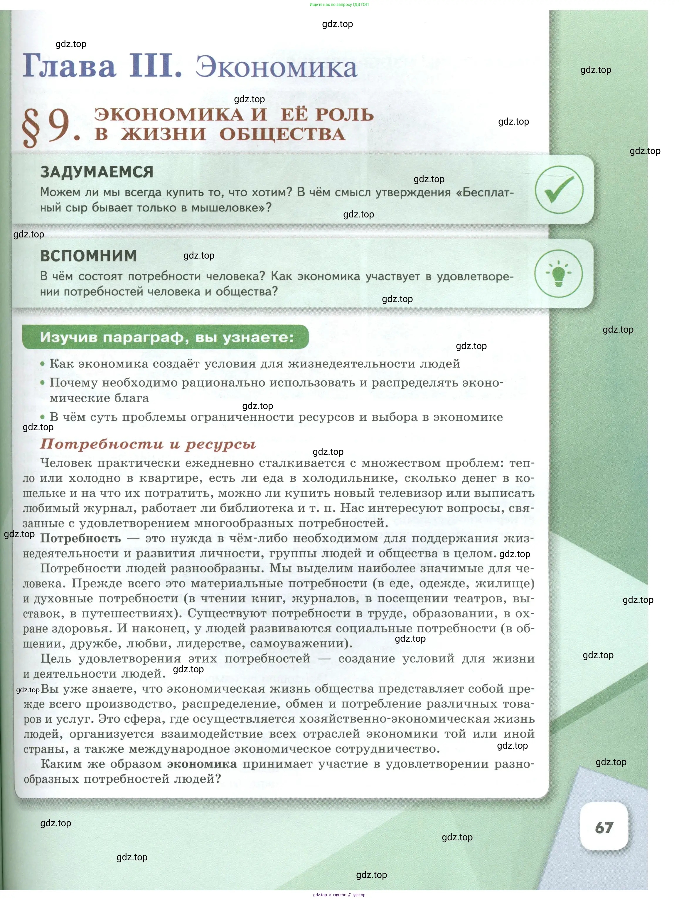 Обществознание, 8 класс Учебник, авторы: Боголюбов Леонид Наумович, Городецкая Наталия Ивановна, Иванова Людмила Фроловна, Лазебникова Анна Юрьевна, Рутковская Елена Лазаревна, Лобанов Илья Анатольевич, Французова Ольга Александровна, Зуев Василий Евгеньевич, Коланьков Александр Валерьевич, Бабенко Андрей Викторович, издательство Просвещение, Москва, 2023, зелёного цвета, страница 67