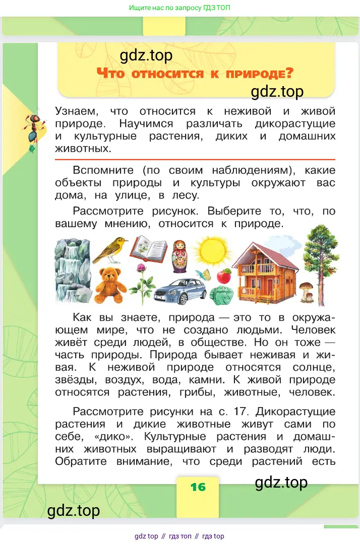 Окружающий мир, 1 класс Учебник, автор: Плешаков Андрей Анатольевич, издательство Просвещение, Москва, 2023, белого цвета, Часть 1, страница 16