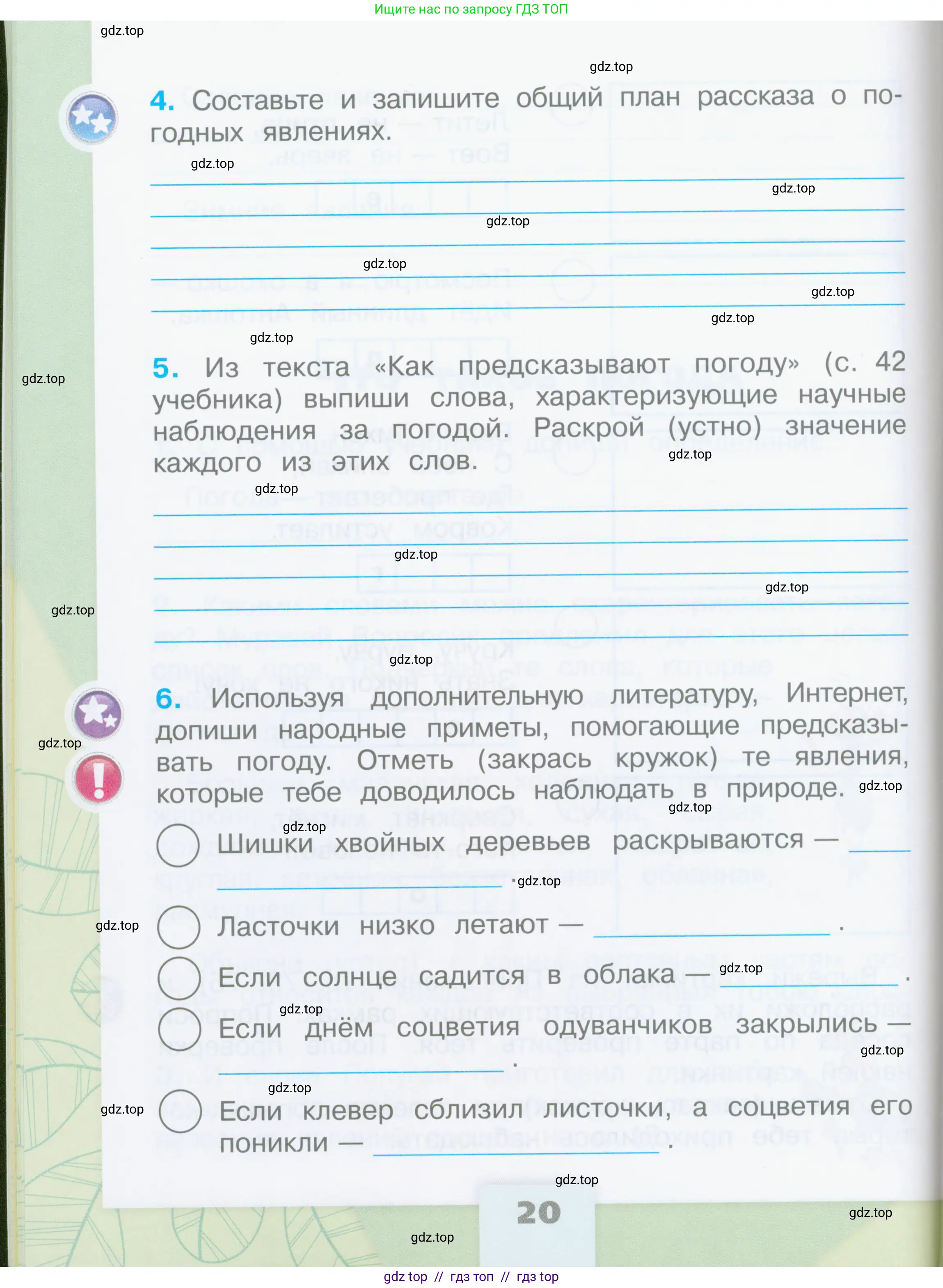 Окружающий мир, 2 класс рабочая тетрадь, автор: Плешаков Андрей Анатольевич, издательство Просвещение, Москва, 2023, белого цвета, страница 20