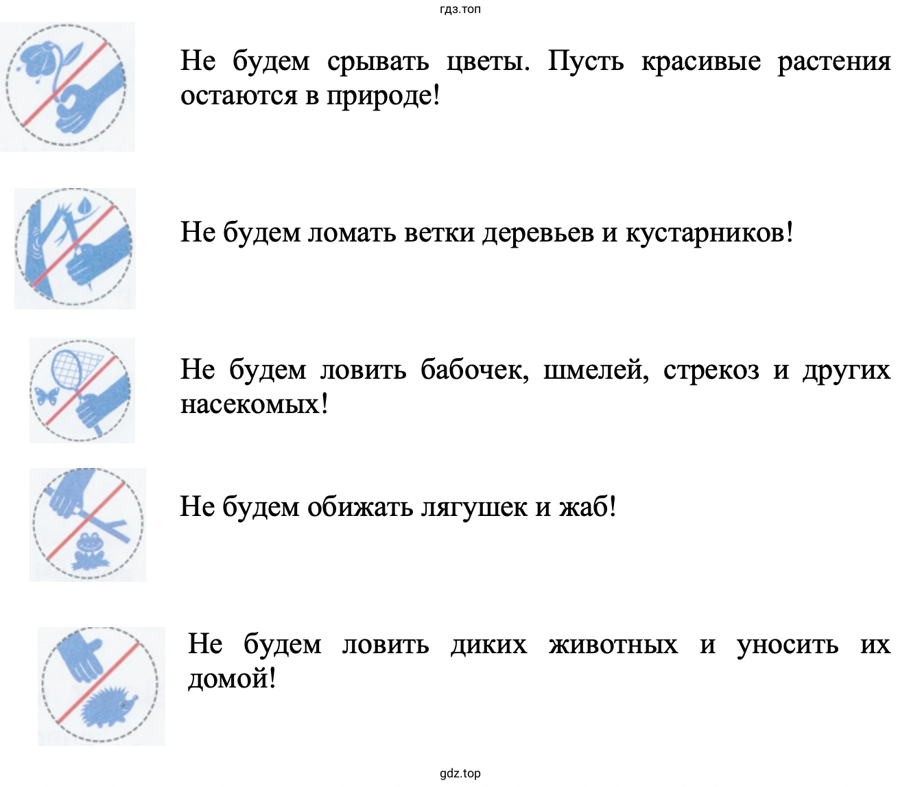 Вырежи из Приложения и наклей к каждому правилу экологический знак