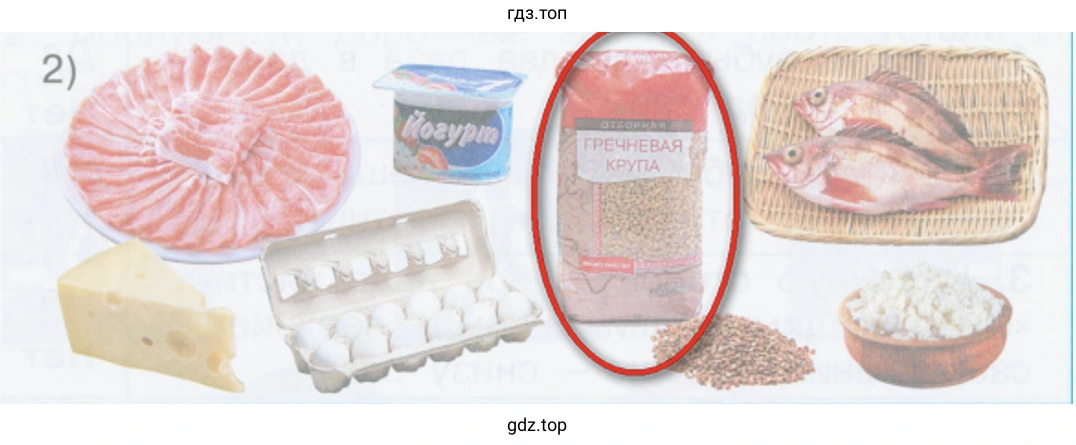 Обведи лишнее в каждой группе продуктов. (2)