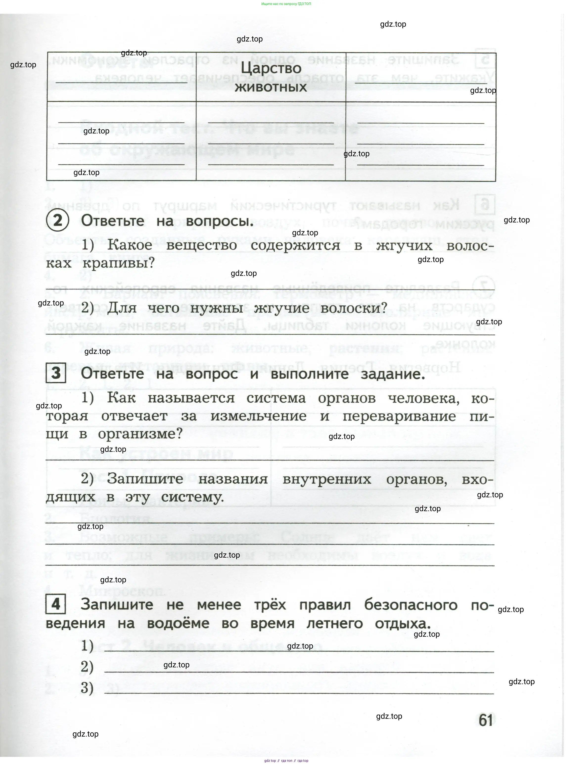 Окружающий мир, 3 класс Предварительный контроль, текущий контроль, итоговый контроль, авторы: Глаголева Юлия Игоревна, Архипова Ю И, издательство Просвещение, Москва, 2023, белого цвета, страница 61