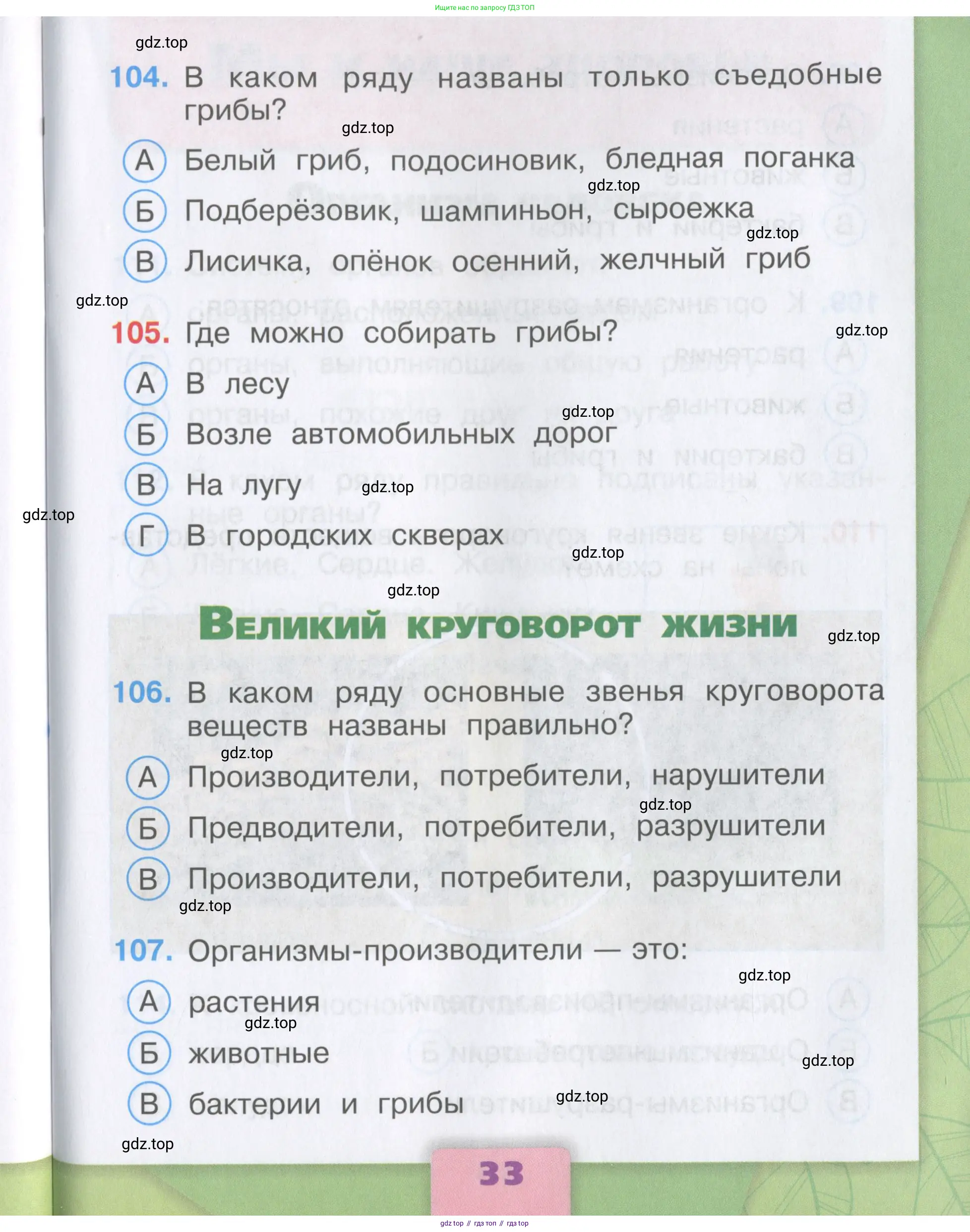Окружающий мир, 3 класс Тесты, авторы: Плешаков Андрей Анатольевич, Гара Наталья Николаевна, Назарова З Д, издательство Просвещение, Москва, 2014, белого цвета, страница 33