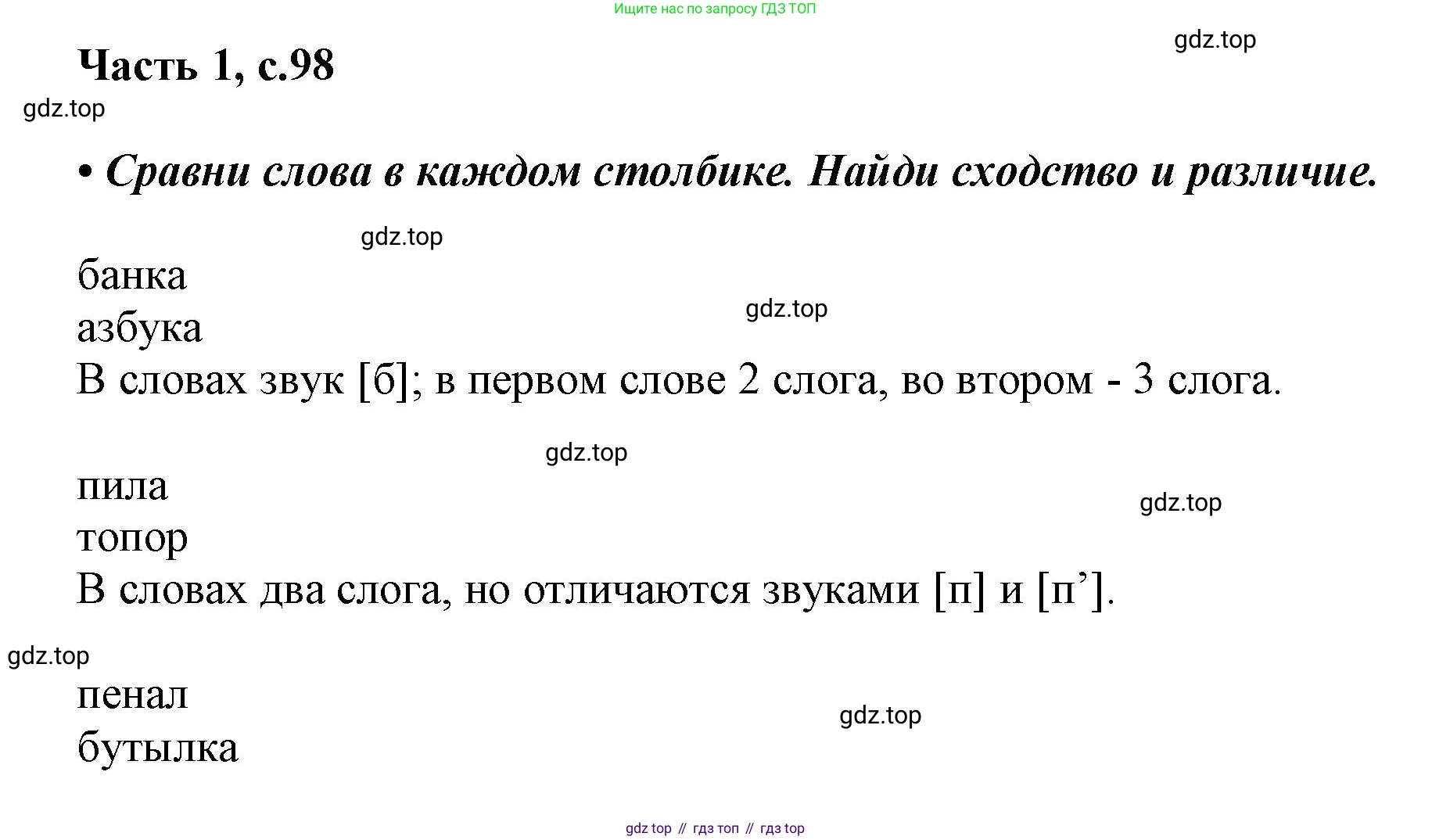ГДЗ Русский язык, 1 класс Азбука, авторы: Горецкий Всеслав Гаврилович, Кирюшкин Виктор Андреевич, Виноградская Людмила Андреевна, Бойкина Марина Викторовна, издательство Просвещение, Москва, 2023, белого цвета, Часть 1, страница 98, Решение