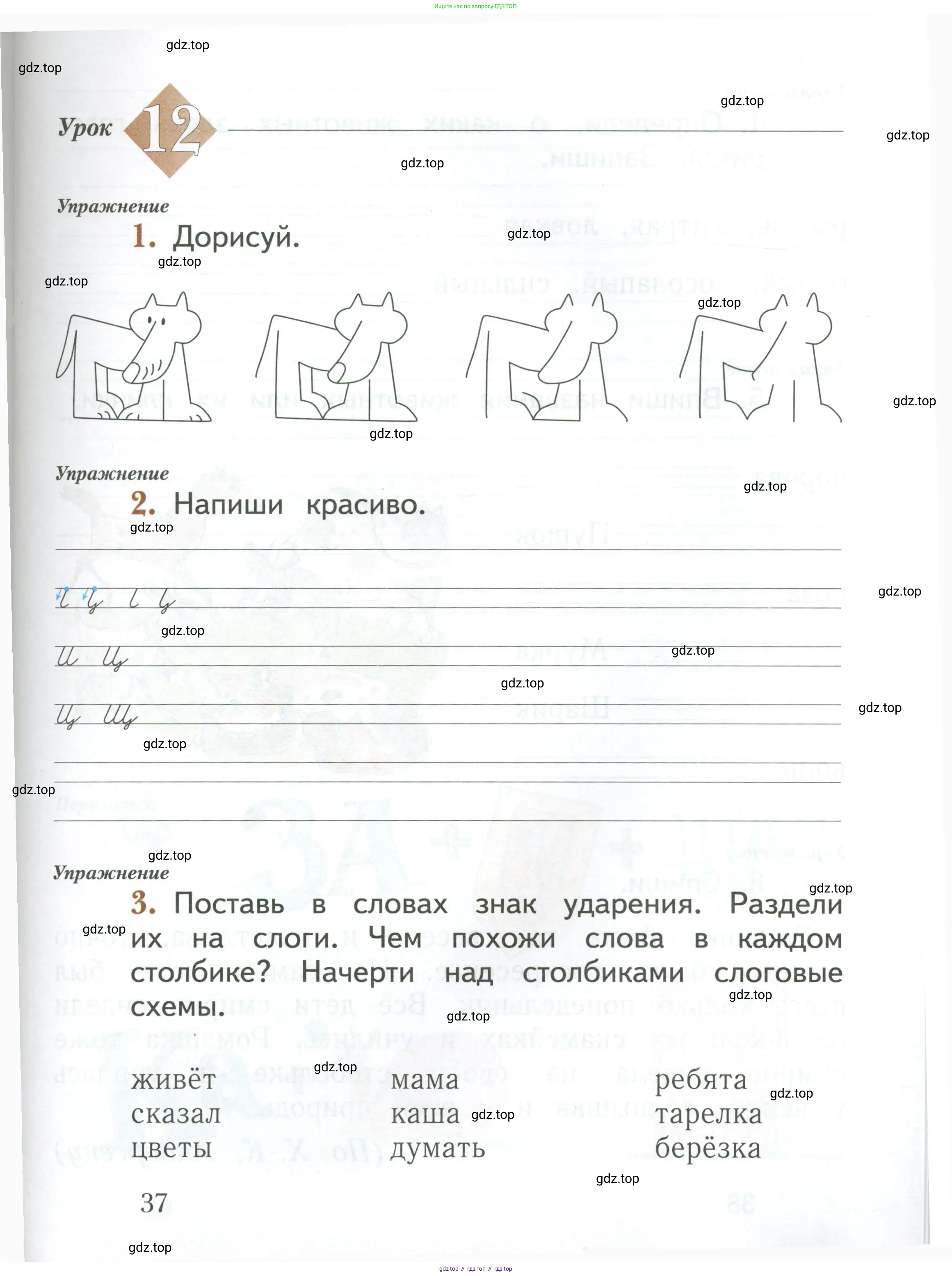 Русский язык, 1 класс рабочая тетрадь, авторы: Иванов Станислав Викторович, Евдокимова Антонина Олеговна, Кузнецова Елена Николаевна, издательство Просвещение, Москва, 2023, зелёного цвета, Часть 1, страница 37
