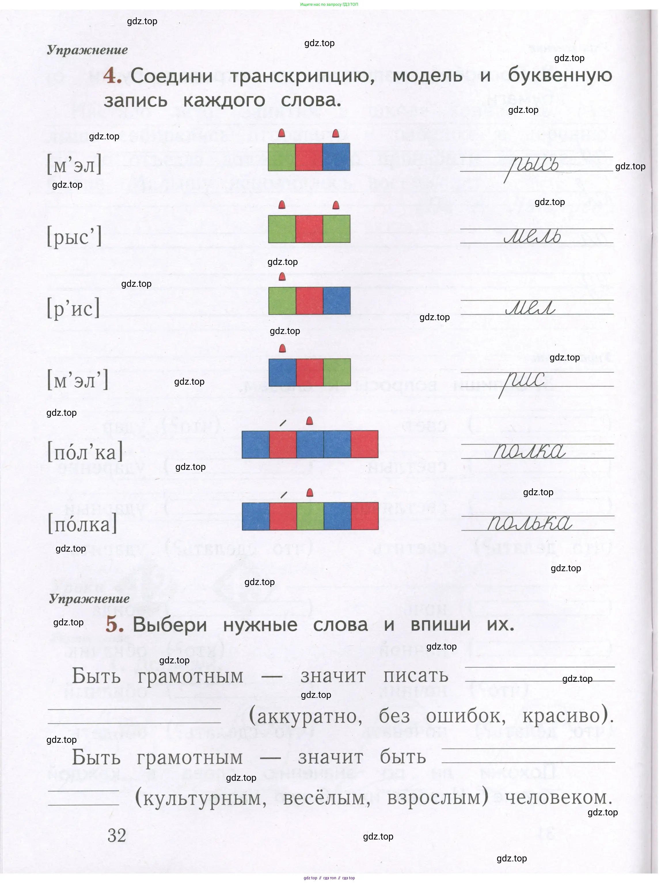 Русский язык, 1 класс рабочая тетрадь, авторы: Иванов Станислав Викторович, Евдокимова Антонина Олеговна, Кузнецова Елена Николаевна, издательство Просвещение, Москва, 2023, зелёного цвета, Часть 1, страница 32