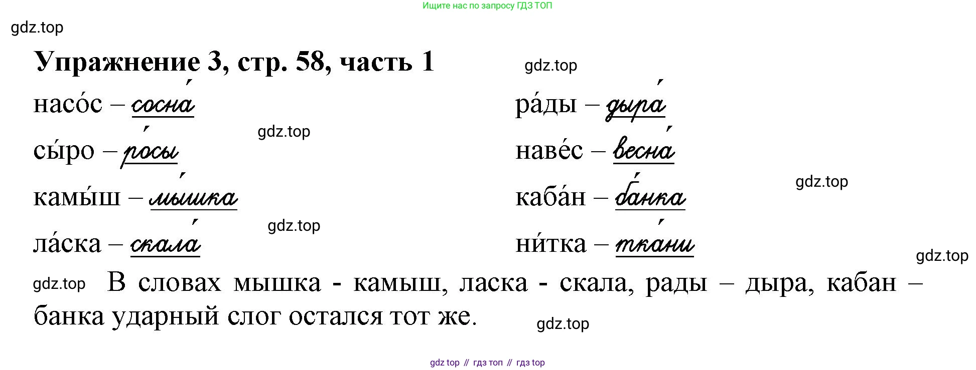 Русский язык, 1 класс рабочая тетрадь, авторы: Иванов Станислав Викторович, Евдокимова Антонина Олеговна, Кузнецова Елена Николаевна, издательство Просвещение, Москва, 2023, зелёного цвета, Часть 1, страница 58, номер 3, Решение