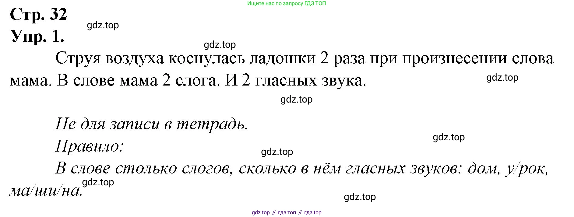 ГДЗ Русский язык, 1 класс Учебник, авторы: Канакина Валентина Павловна, Горецкий Всеслав Гаврилович, издательство Просвещение, Москва, 2023, белого цвета, страница 32, номер 1, Решение