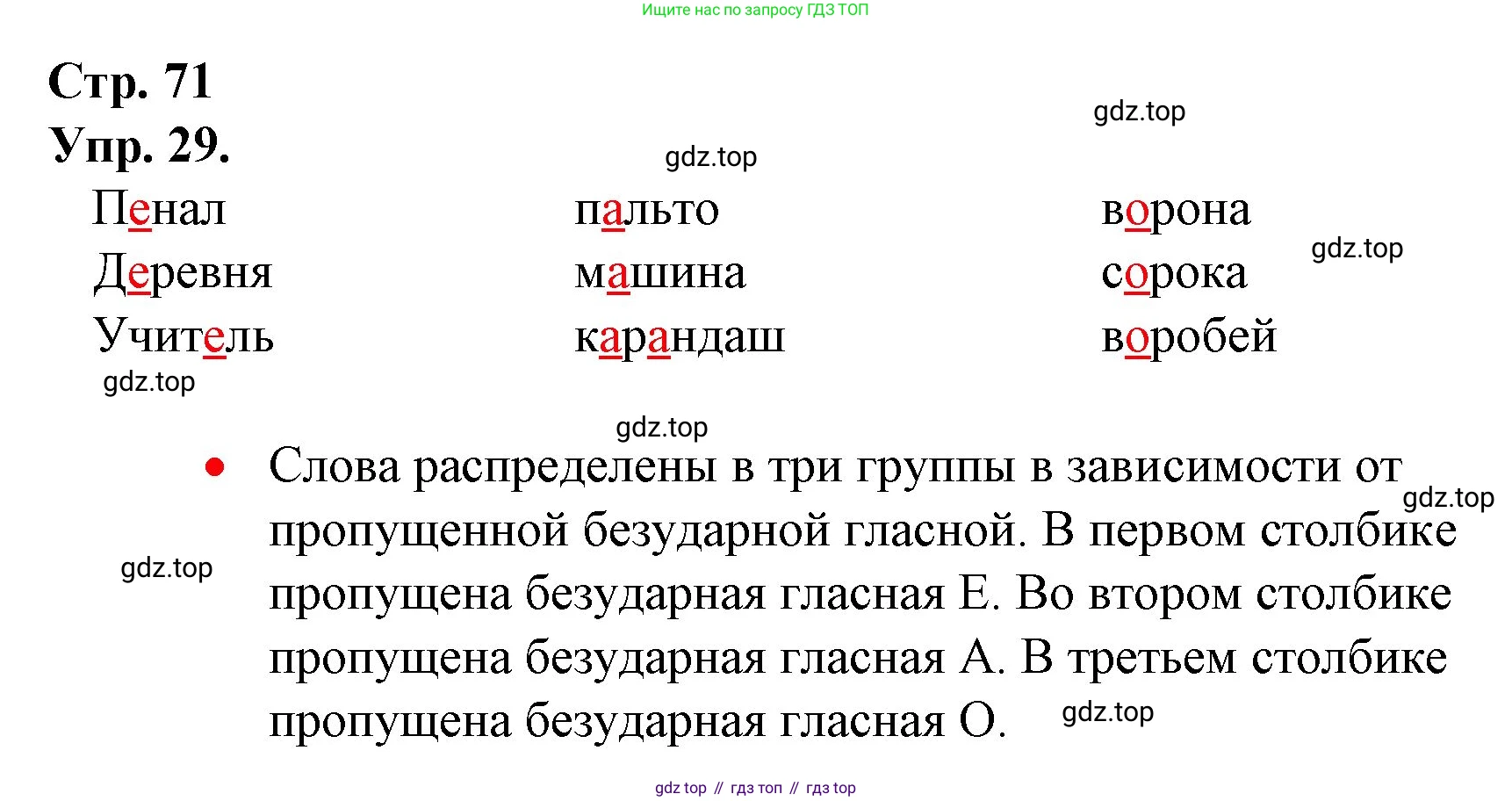 ГДЗ Русский язык, 1 класс Учебник, авторы: Канакина Валентина Павловна, Горецкий Всеслав Гаврилович, издательство Просвещение, Москва, 2023, белого цвета, страница 71, номер 29, Решение