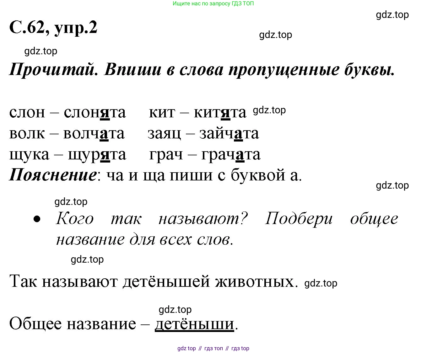 Русский язык, 1 класс рабочая тетрадь, автор: Канакина Валентина Павловна, издательство Просвещение, Москва, 2023, белого цвета, страница 62, номер 2, Решение