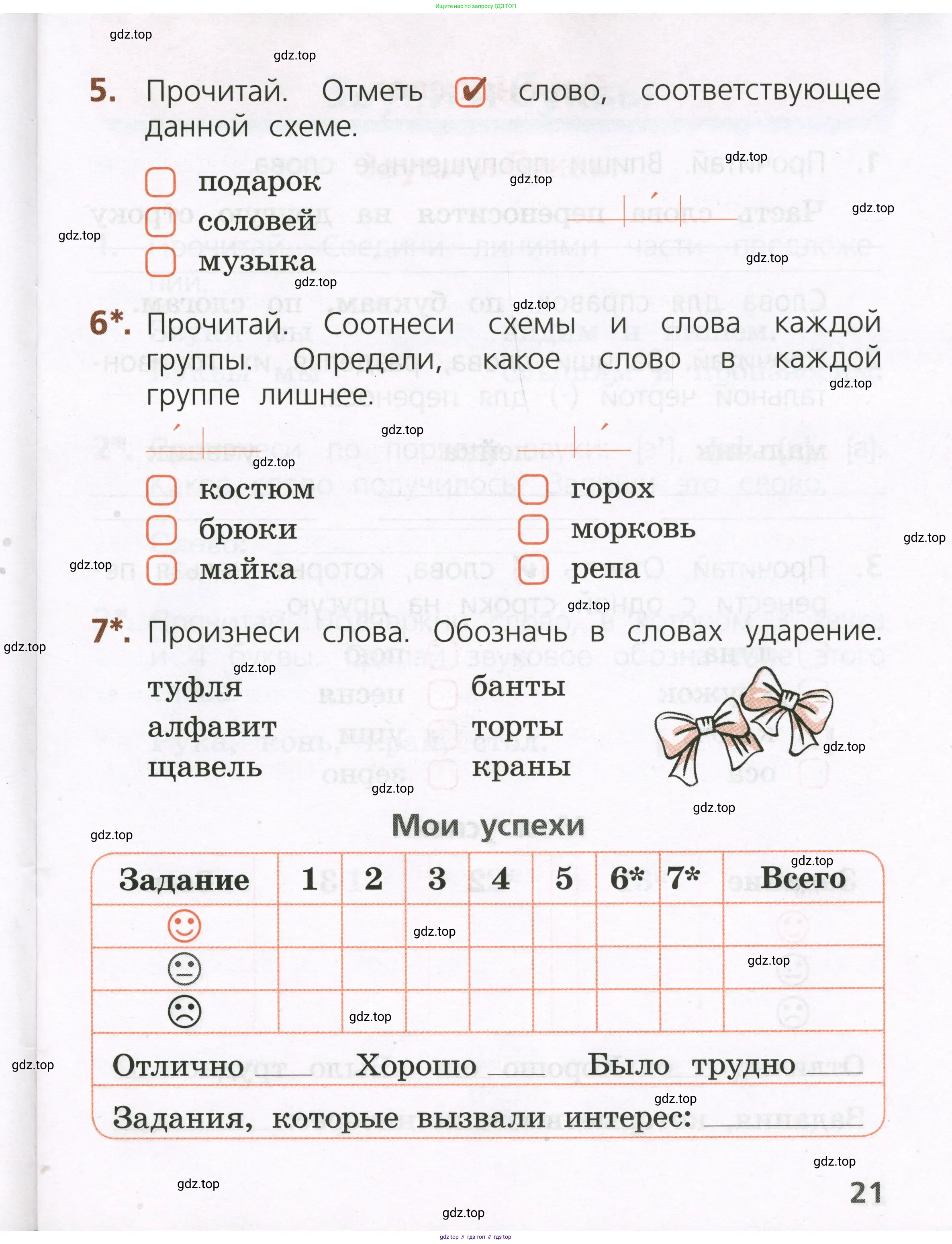 Русский язык, 1 класс Тетрадь учебных достижений, автор: Канакина Валентина Павловна, издательство Просвещение, Москва, 2023, белого цвета, страница 21