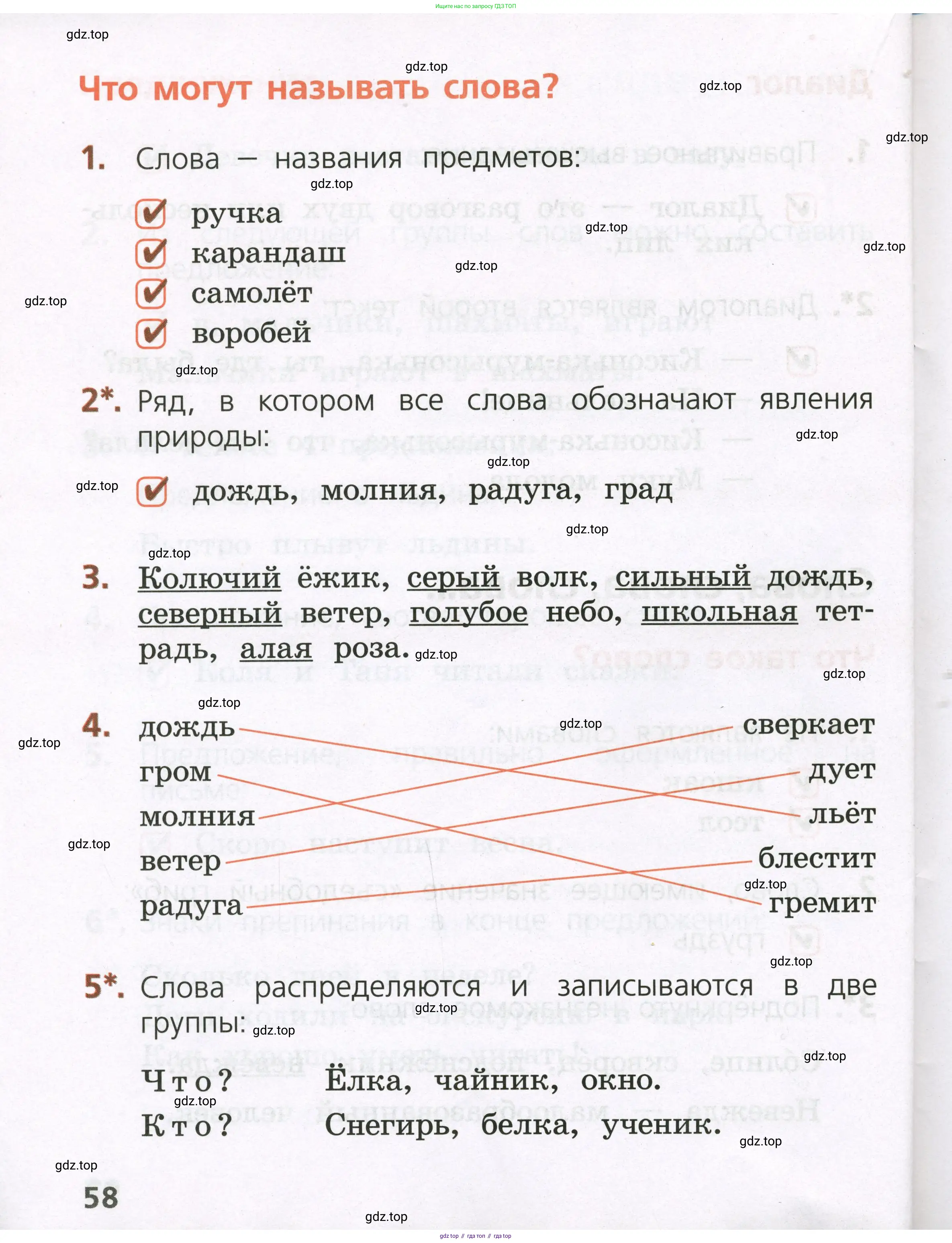 Русский язык, 1 класс Тетрадь учебных достижений, автор: Канакина Валентина Павловна, издательство Просвещение, Москва, 2023, белого цвета, страница 58