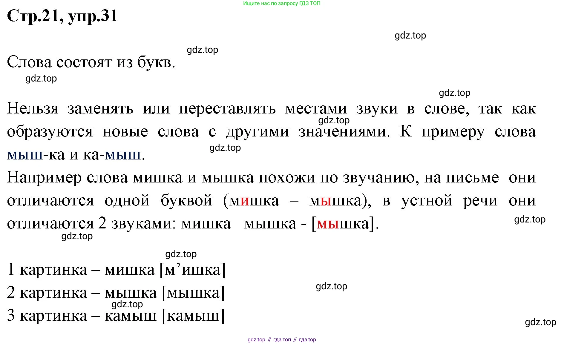Русский язык, 1 класс Учебник, авторы: Климанова Людмила Федоровна, Макеева Светлана Григорьевна, Бабушкина Татьяна Владимировна, издательство Просвещение, Москва, 2023, белого цвета, страница 21, номер 31, Решение 2023