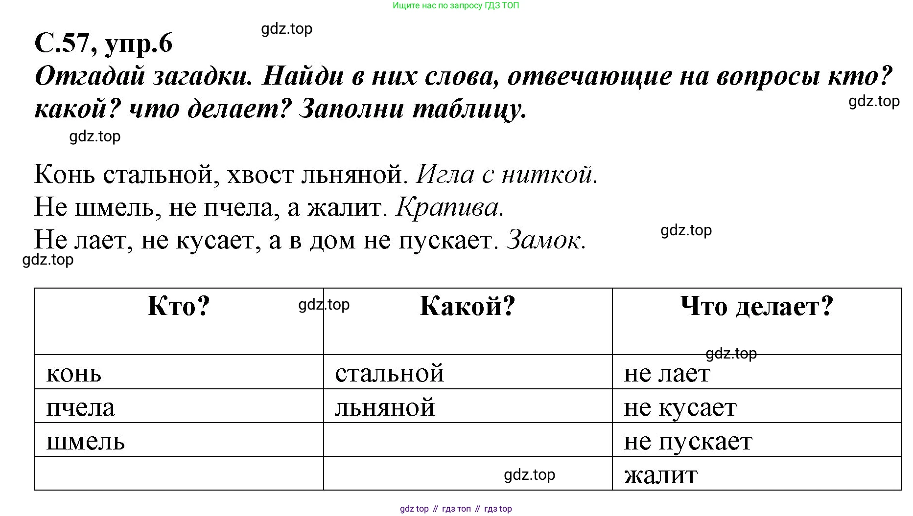 Русский язык, 1 класс рабочая тетрадь, авторы: Климанова Людмила Федоровна, Бабушкина Татьяна Владимировна, издательство Просвещение, Москва, 2023, белого цвета, страница 57, номер 6, Решение