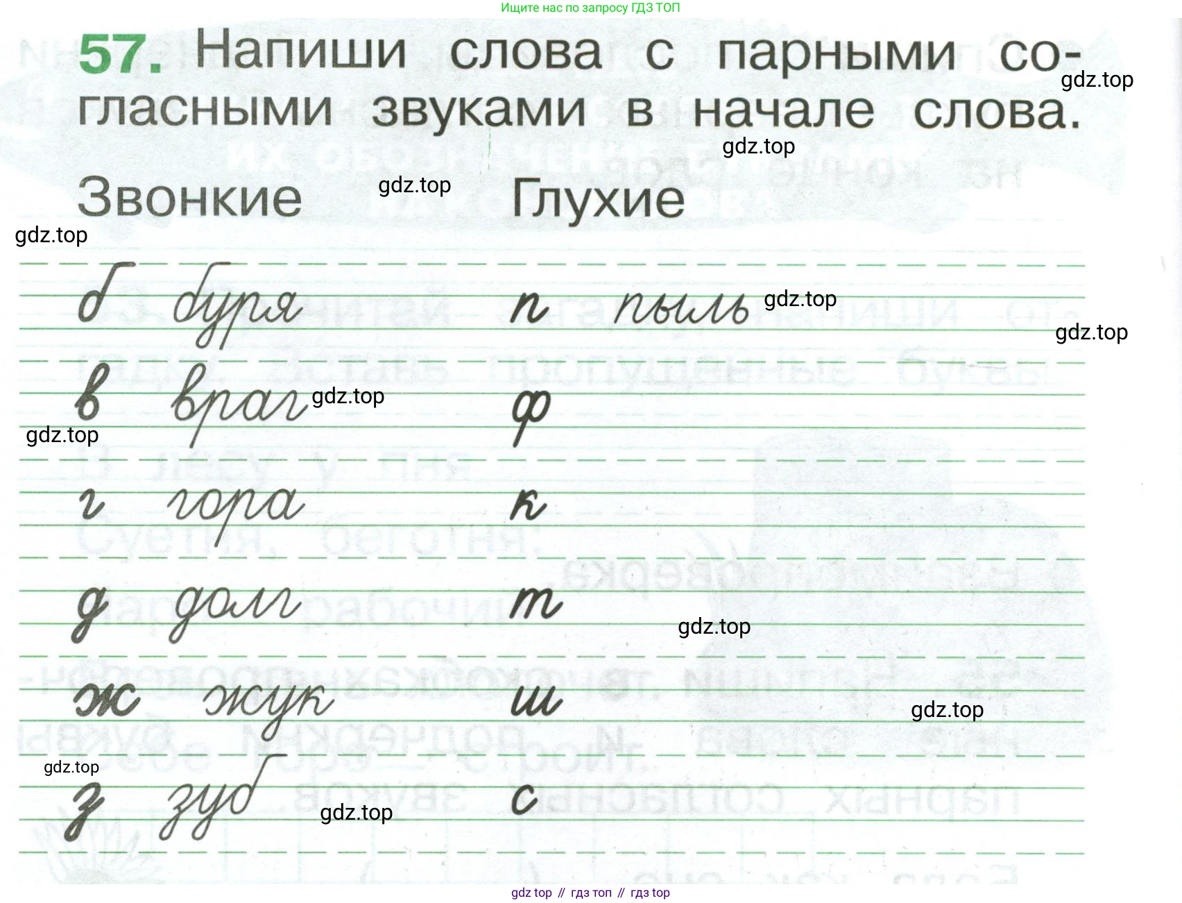 Русский язык, 1 класс рабочая тетрадь, авторы: Рамзаева Тамара Григорьевна, Савинкина Людмила Павловна, издательство Просвещение, Москва, 2023, зелёного цвета, страница 42, номер 57, Условие