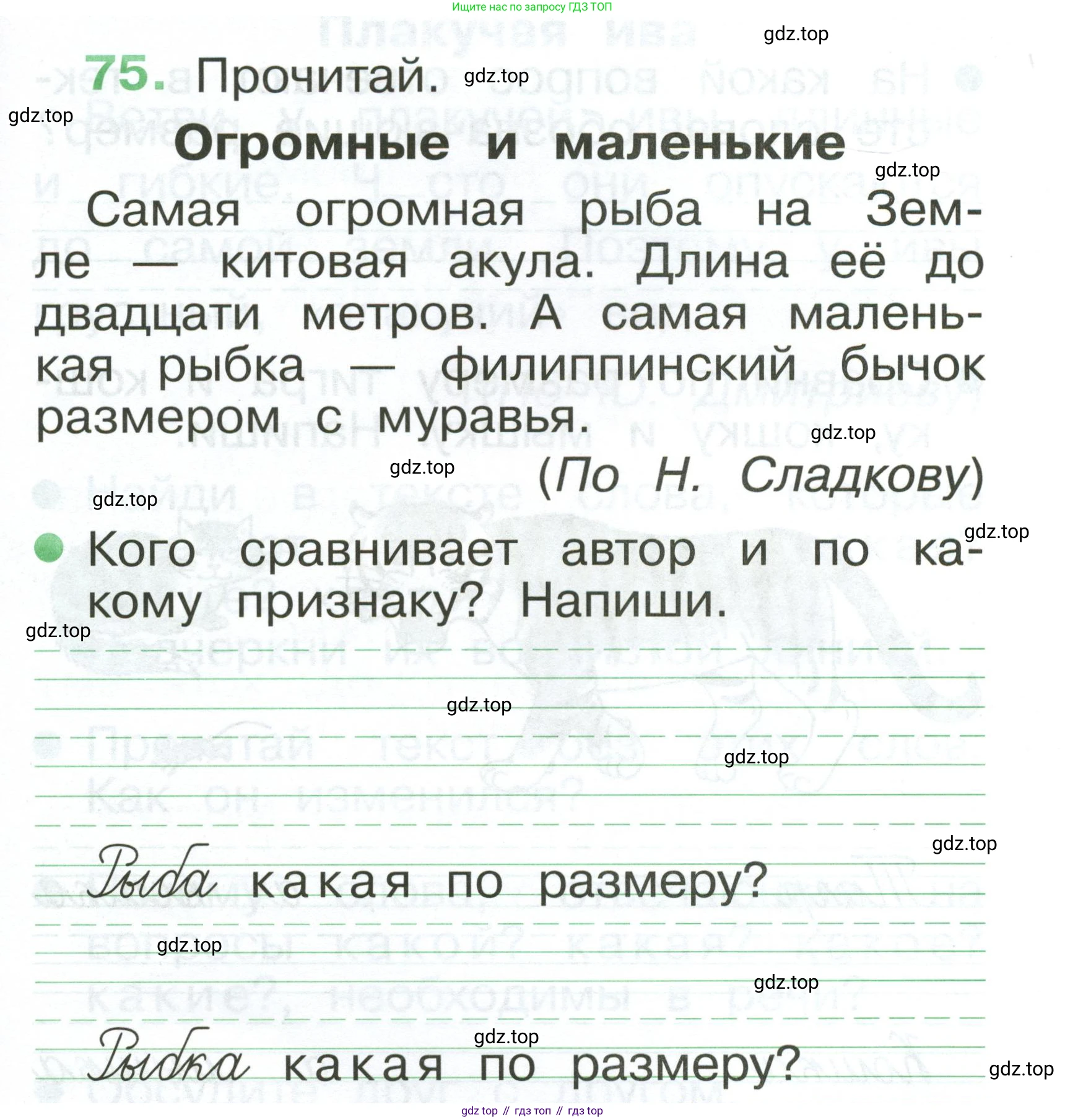 Русский язык, 1 класс рабочая тетрадь, авторы: Рамзаева Тамара Григорьевна, Савинкина Людмила Павловна, издательство Просвещение, Москва, 2023, зелёного цвета, страница 55, номер 75, Условие