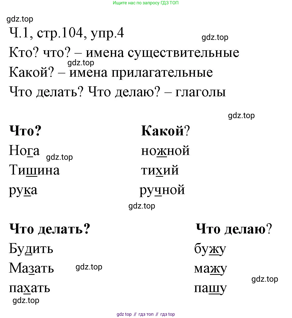 ГДЗ Русский язык, 2 класс Учебник, авторы: Иванов Станислав Викторович, Евдокимова Антонина Олеговна, Кузнецова Марина Ивановна, Петленко Лидия Владимировна, Романова Владислава Юрьевна, издательство Просвещение, Москва, 2023, Часть 1, страница 104, номер 4, Решение