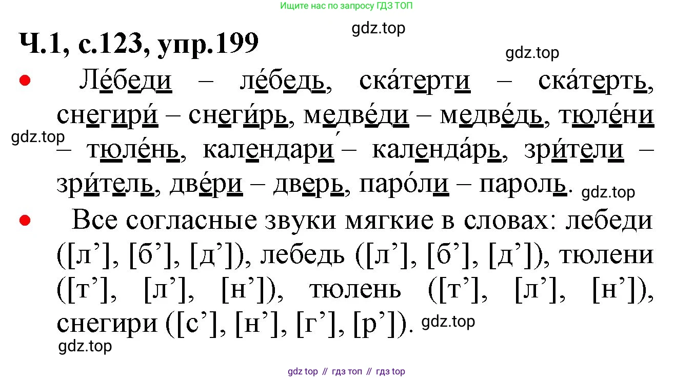 ГДЗ Русский язык, 2 класс Учебник, авторы: Канакина Валентина Павловна, Горецкий Всеслав Гаврилович, издательство Просвещение, Москва, 2023, белого цвета, Часть 1, страница 123, номер 199, Решение