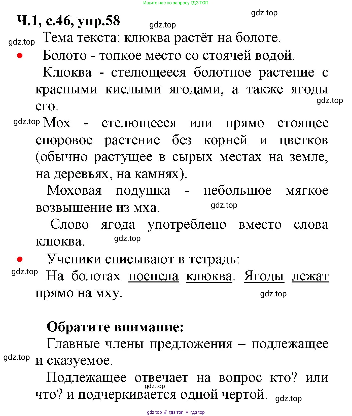 ГДЗ Русский язык, 2 класс Учебник, авторы: Канакина Валентина Павловна, Горецкий Всеслав Гаврилович, издательство Просвещение, Москва, 2023, белого цвета, Часть 1, страница 46, номер 58, Решение