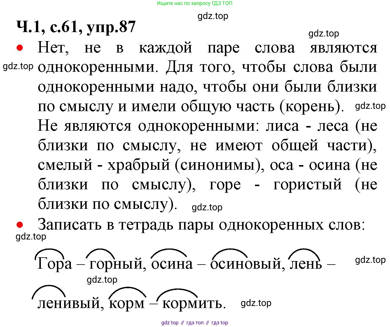 ГДЗ Русский язык, 2 класс Учебник, авторы: Канакина Валентина Павловна, Горецкий Всеслав Гаврилович, издательство Просвещение, Москва, 2023, белого цвета, Часть 1, страница 61, номер 87, Решение