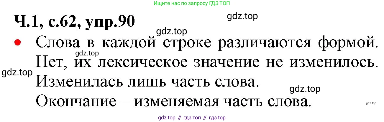 ГДЗ Русский язык, 2 класс Учебник, авторы: Канакина Валентина Павловна, Горецкий Всеслав Гаврилович, издательство Просвещение, Москва, 2023, белого цвета, Часть 1, страница 62, номер 90, Решение