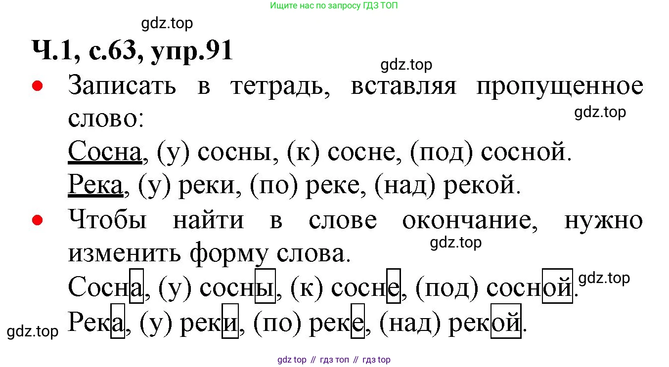 ГДЗ Русский язык, 2 класс Учебник, авторы: Канакина Валентина Павловна, Горецкий Всеслав Гаврилович, издательство Просвещение, Москва, 2023, белого цвета, Часть 1, страница 63, номер 91, Решение