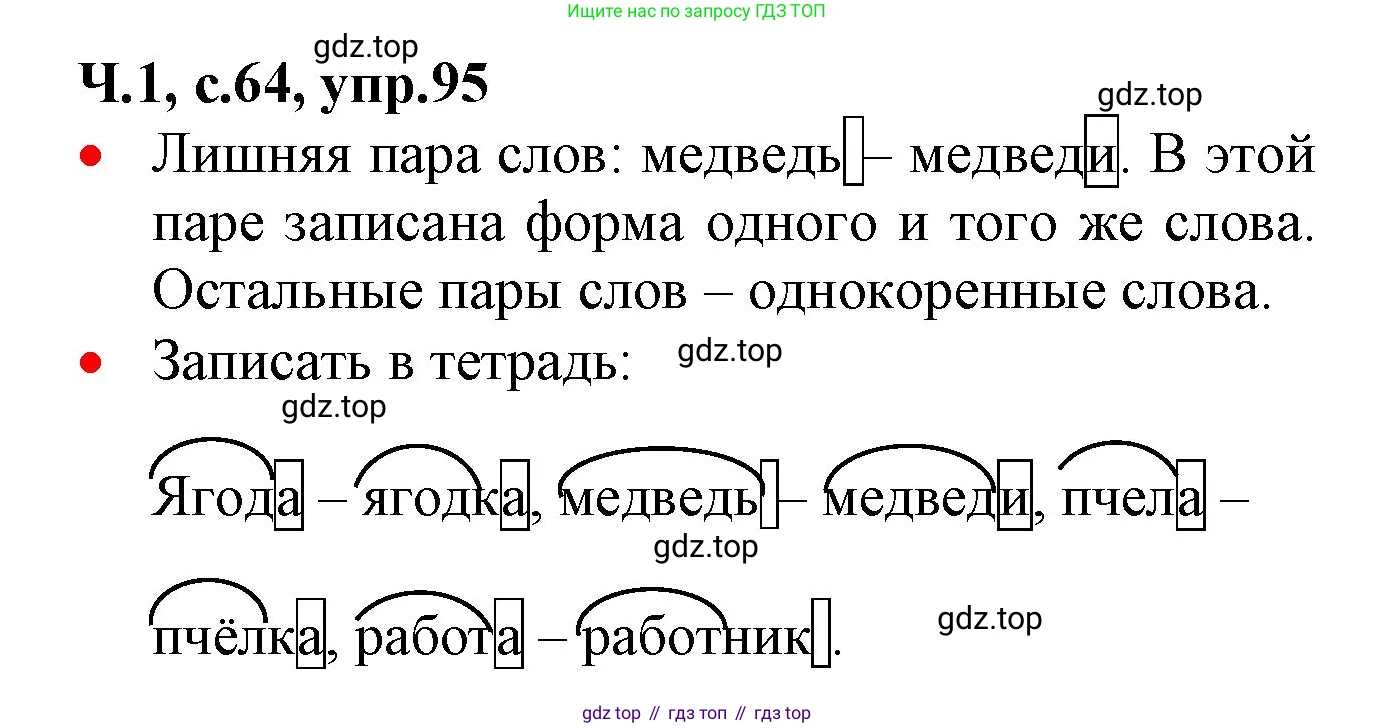ГДЗ Русский язык, 2 класс Учебник, авторы: Канакина Валентина Павловна, Горецкий Всеслав Гаврилович, издательство Просвещение, Москва, 2023, белого цвета, Часть 1, страница 64, номер 95, Решение