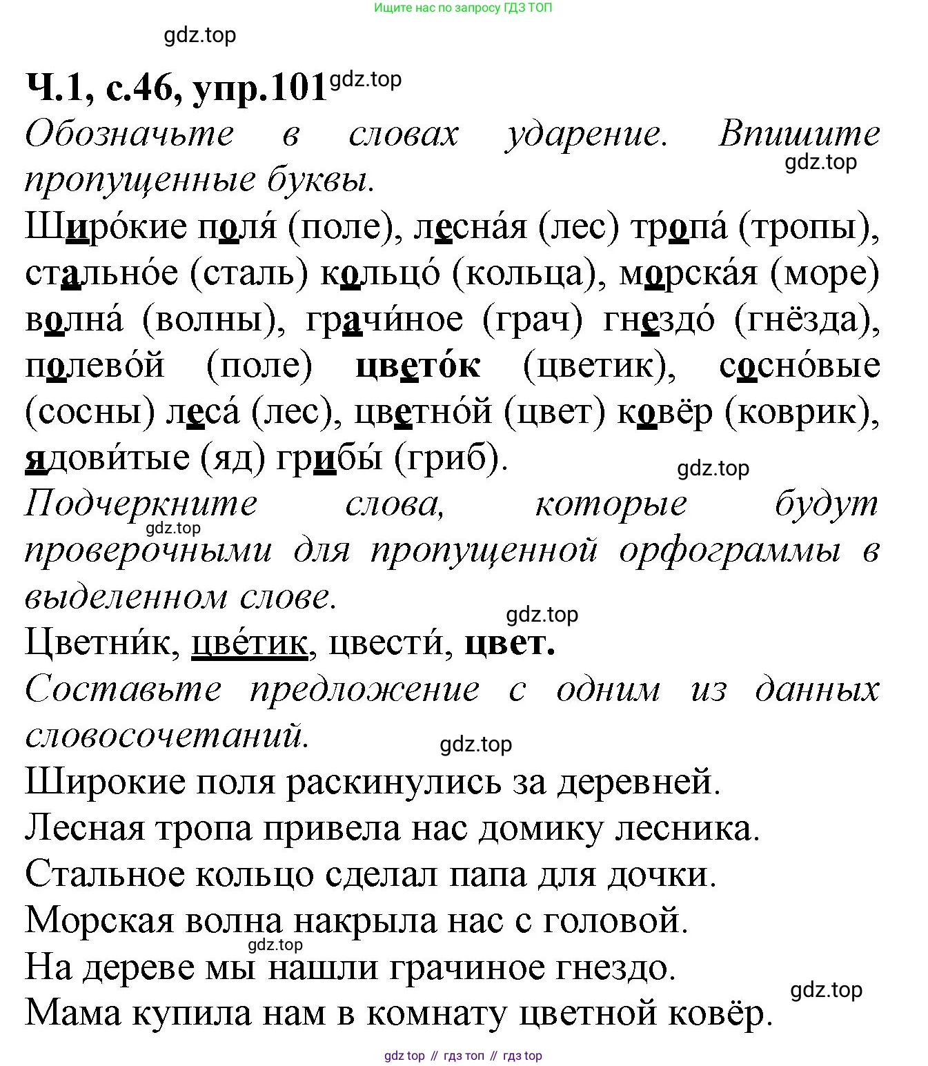 Русский язык, 2 класс рабочая тетрадь, автор: Канакина Валентина Павловна, издательство Просвещение, Москва, 2023, белого цвета, Часть 1, страница 46, номер 101, Решение