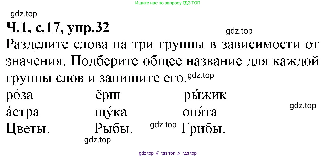 Русский язык, 2 класс рабочая тетрадь, автор: Канакина Валентина Павловна, издательство Просвещение, Москва, 2023, белого цвета, Часть 1, страница 17, номер 32, Решение